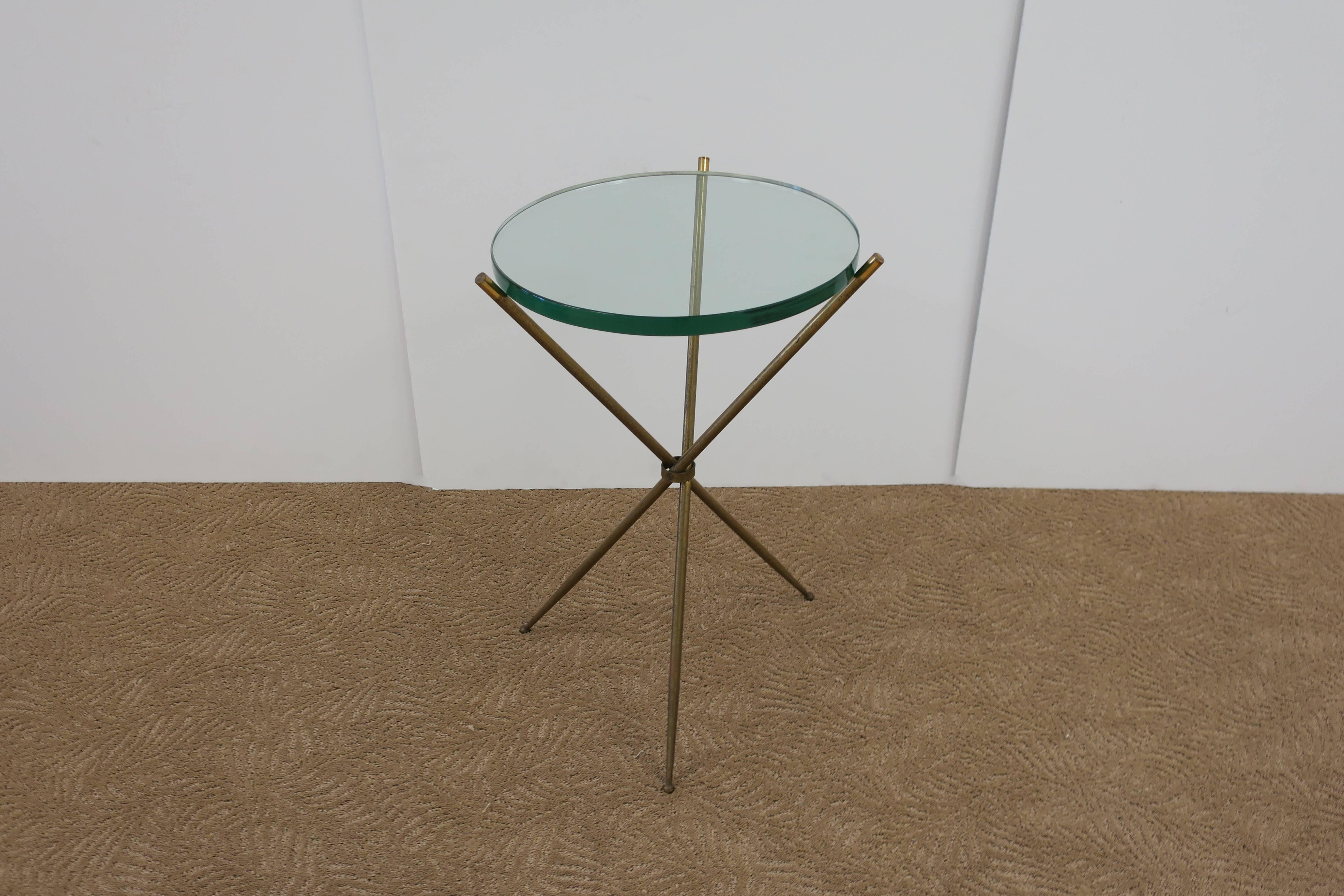 Vintage Modern Italian Brass and Glass Tripod Side Table after Gio Ponti, Italy In Good Condition In New York, NY