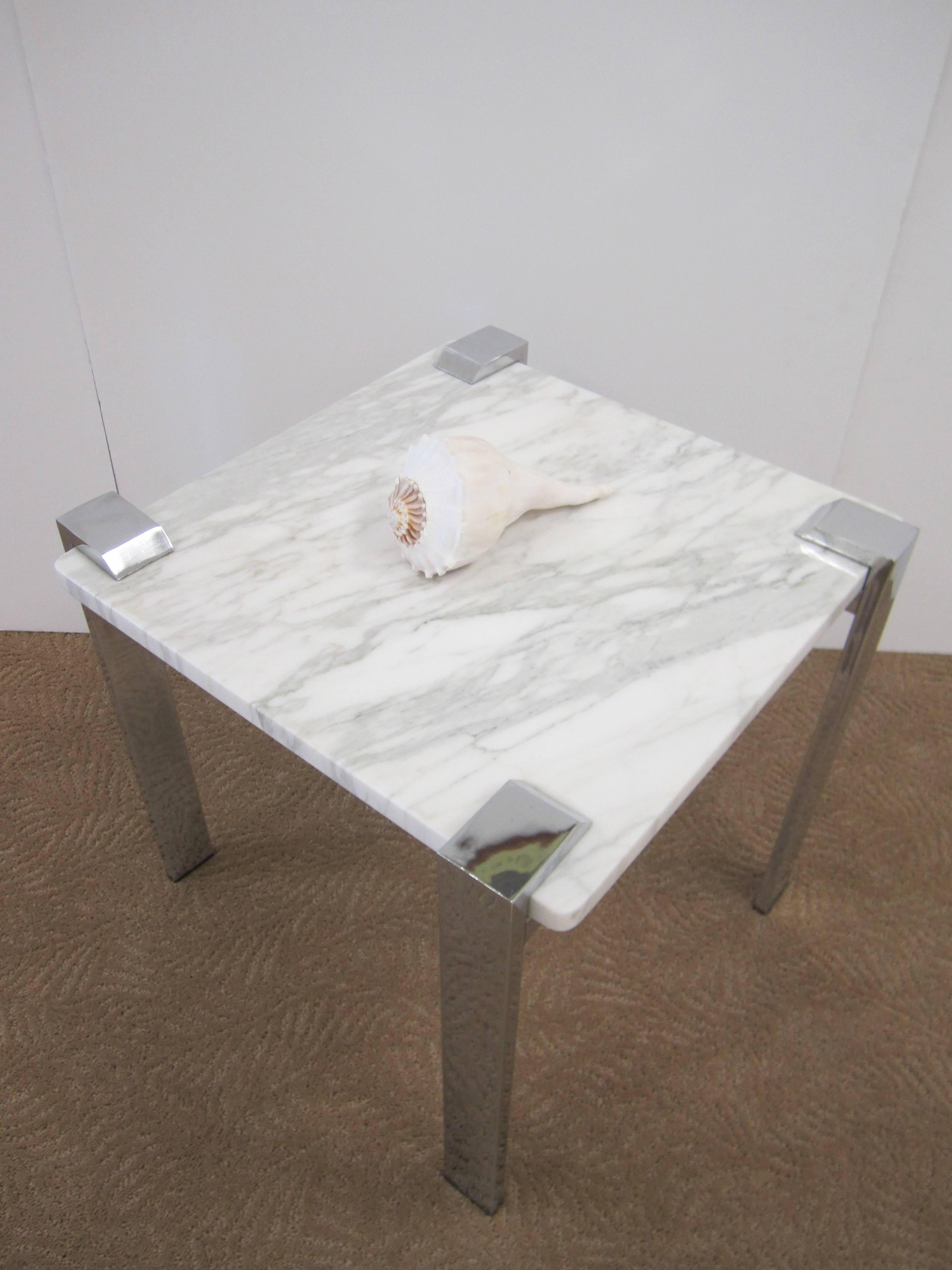 white marble and chrome side table
