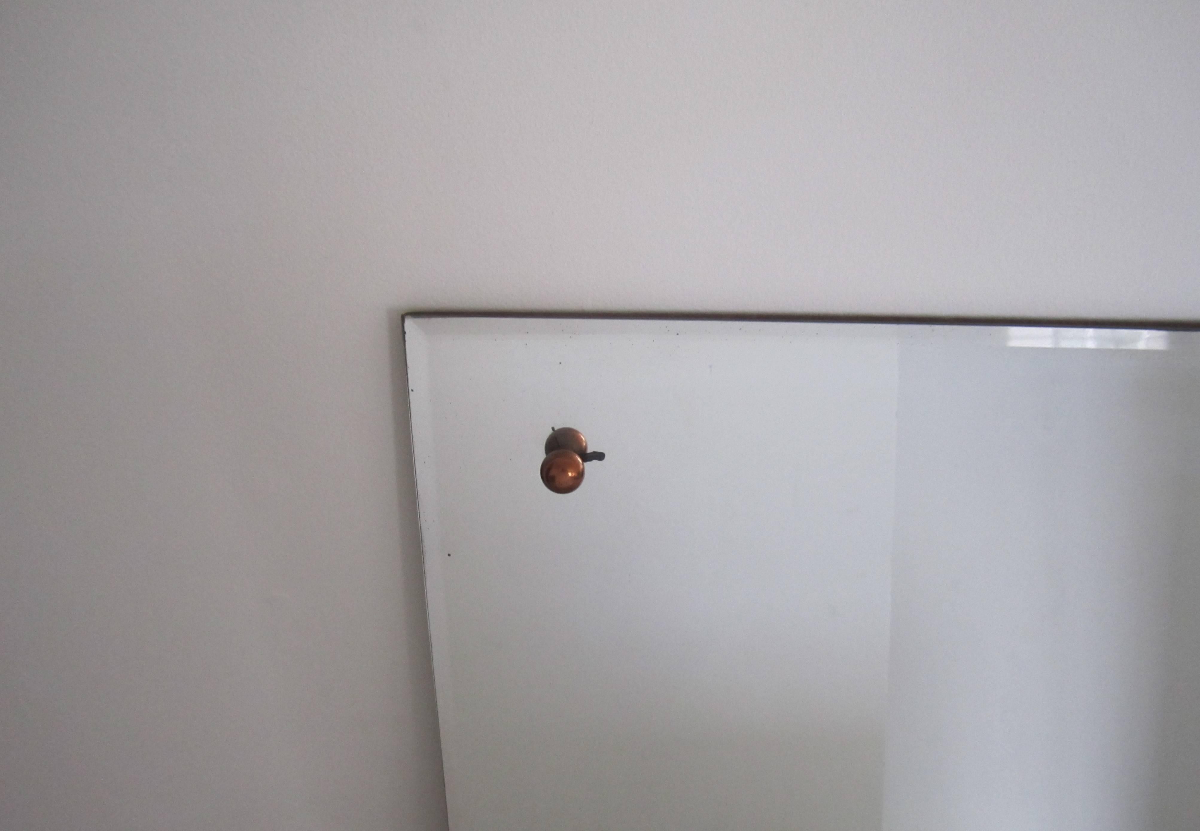 Square Beveled Mirror with Copper Ball Accents In Good Condition In New York, NY