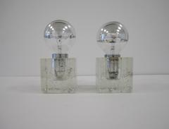 Italian Ice Cube Clear Art Glass Table Lamps by Poliarte Pair, circa 1970s