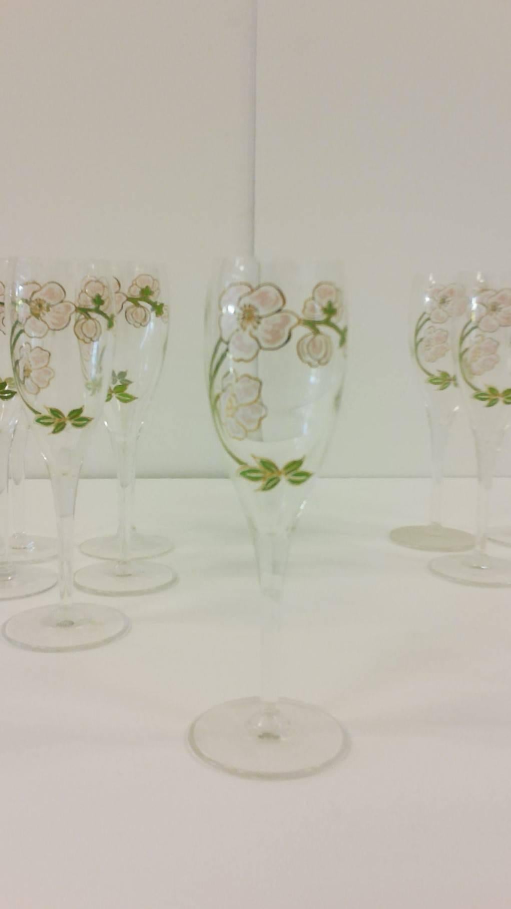 Painted 10 Vintage Perrier-Jouet French Champagne Glasses