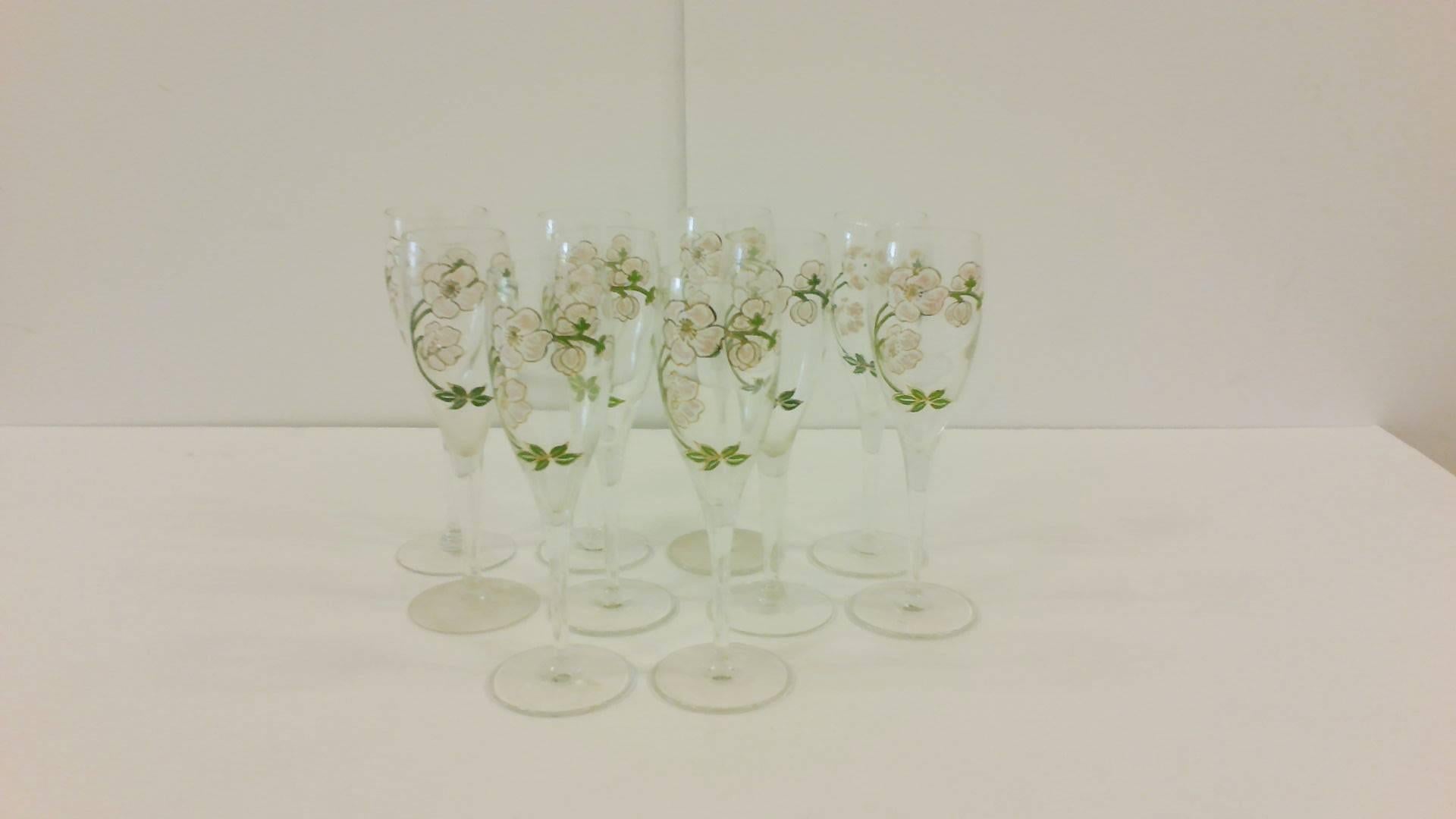 20th Century 10 Vintage Perrier-Jouet French Champagne Glasses