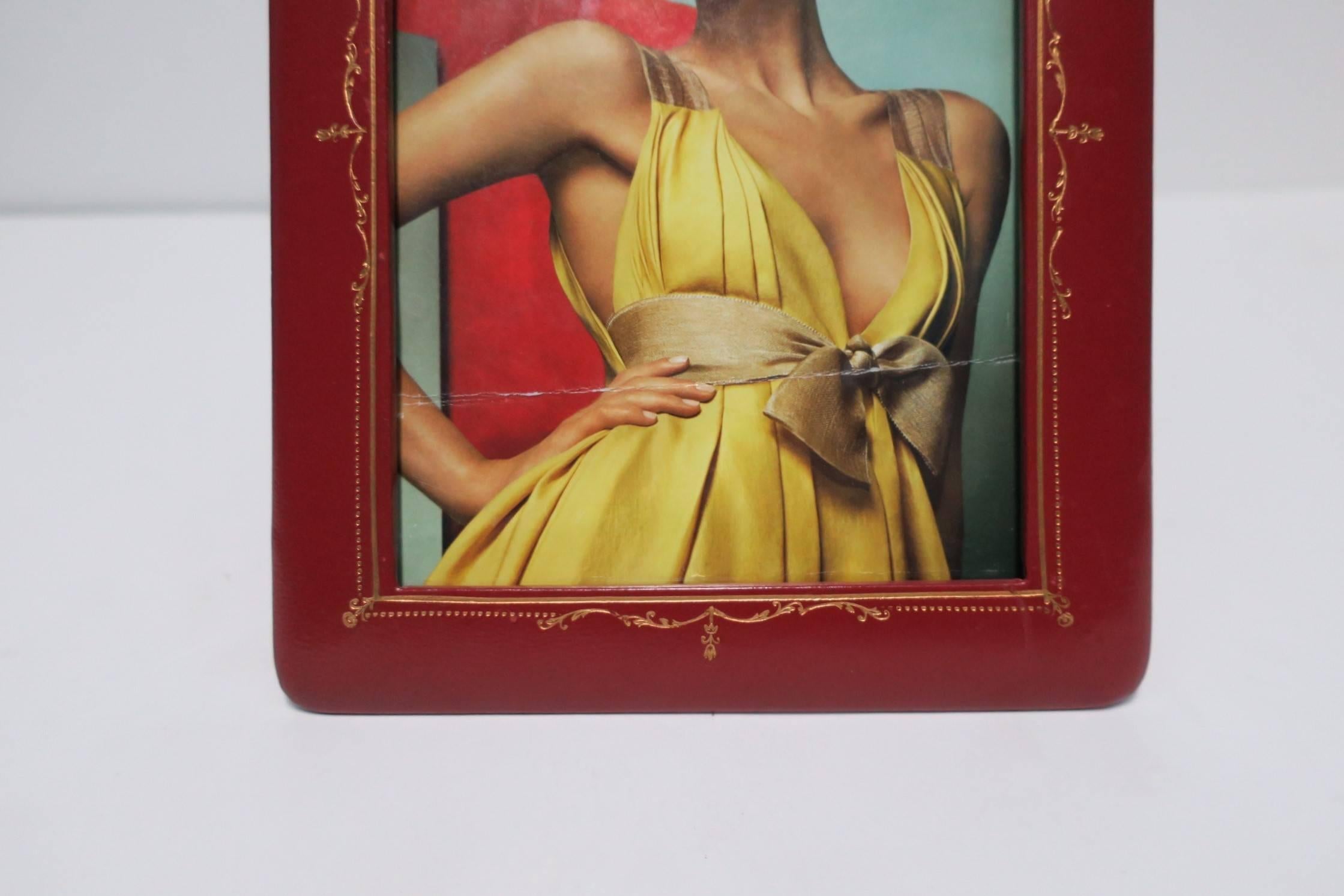 Vintage Italian Red and Gold Leather Picture Frame, Italy In Excellent Condition In New York, NY