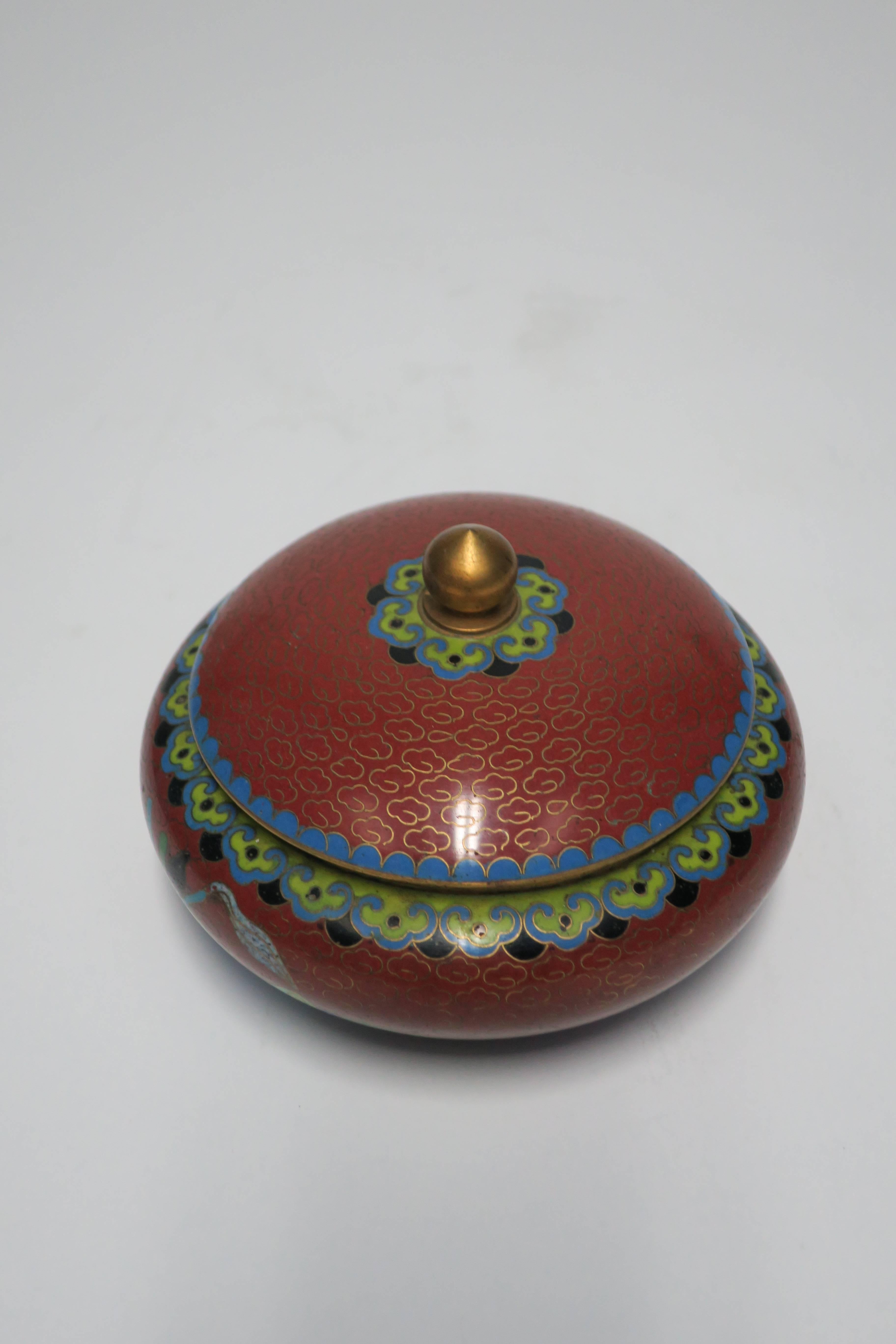 Late 20th Century Vintage Burgundy Red Asian Cloisonné Jewelry Box, 1970s