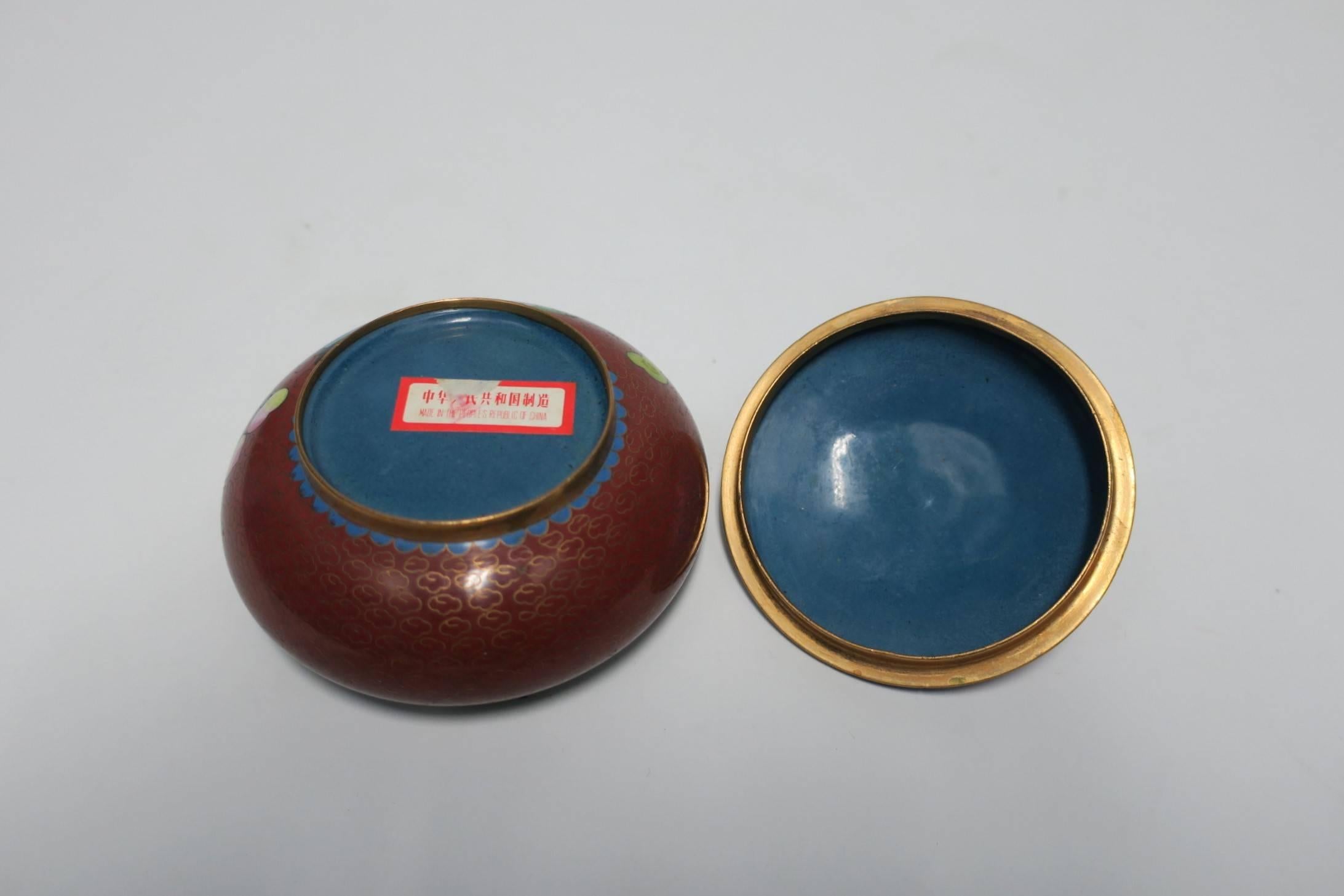 Vintage Burgundy Red Asian Cloisonné Jewelry Box, 1970s 1