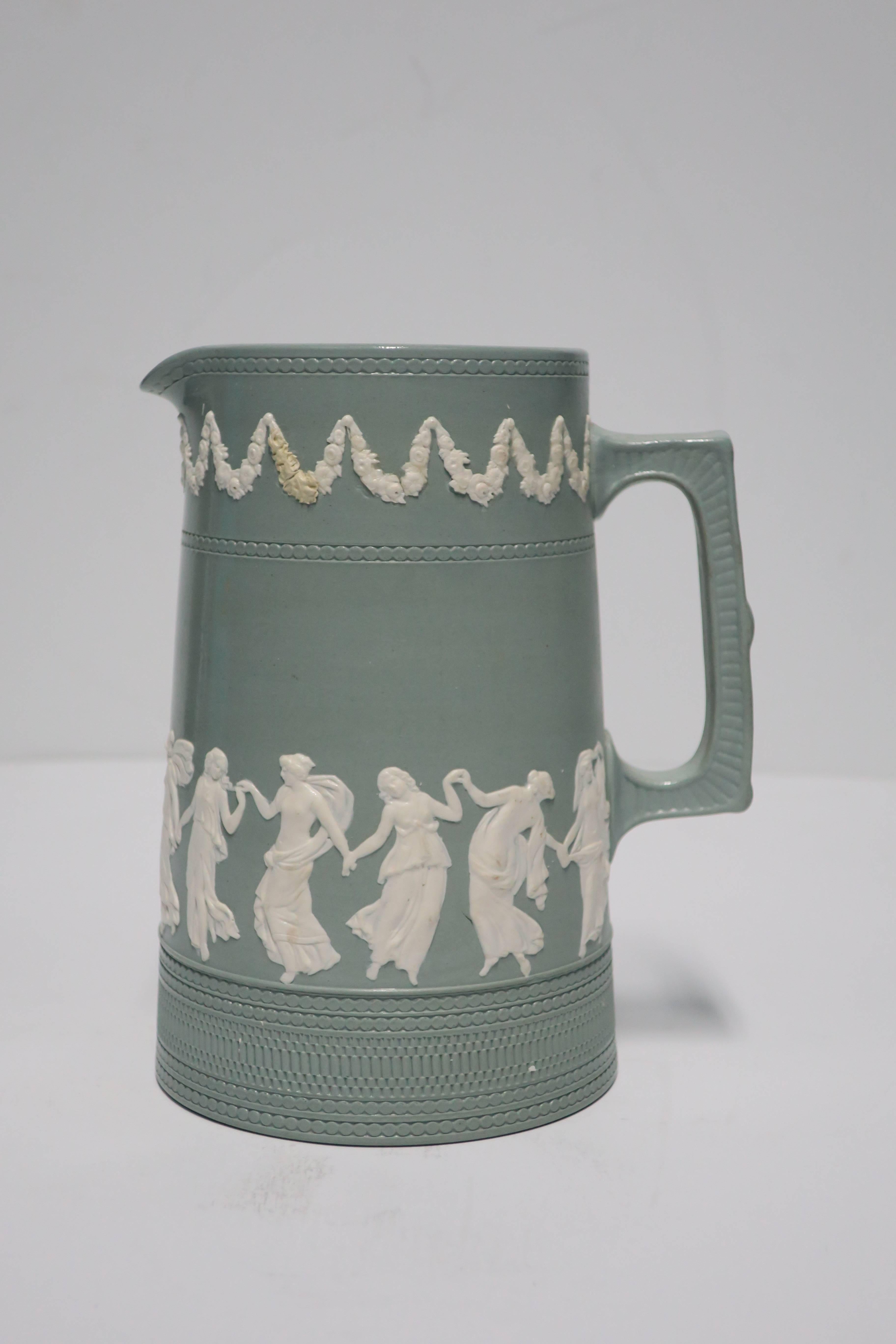 English Neoclassical Green & White Jasperware Pitcher by Copeland, England, circa 19th c For Sale