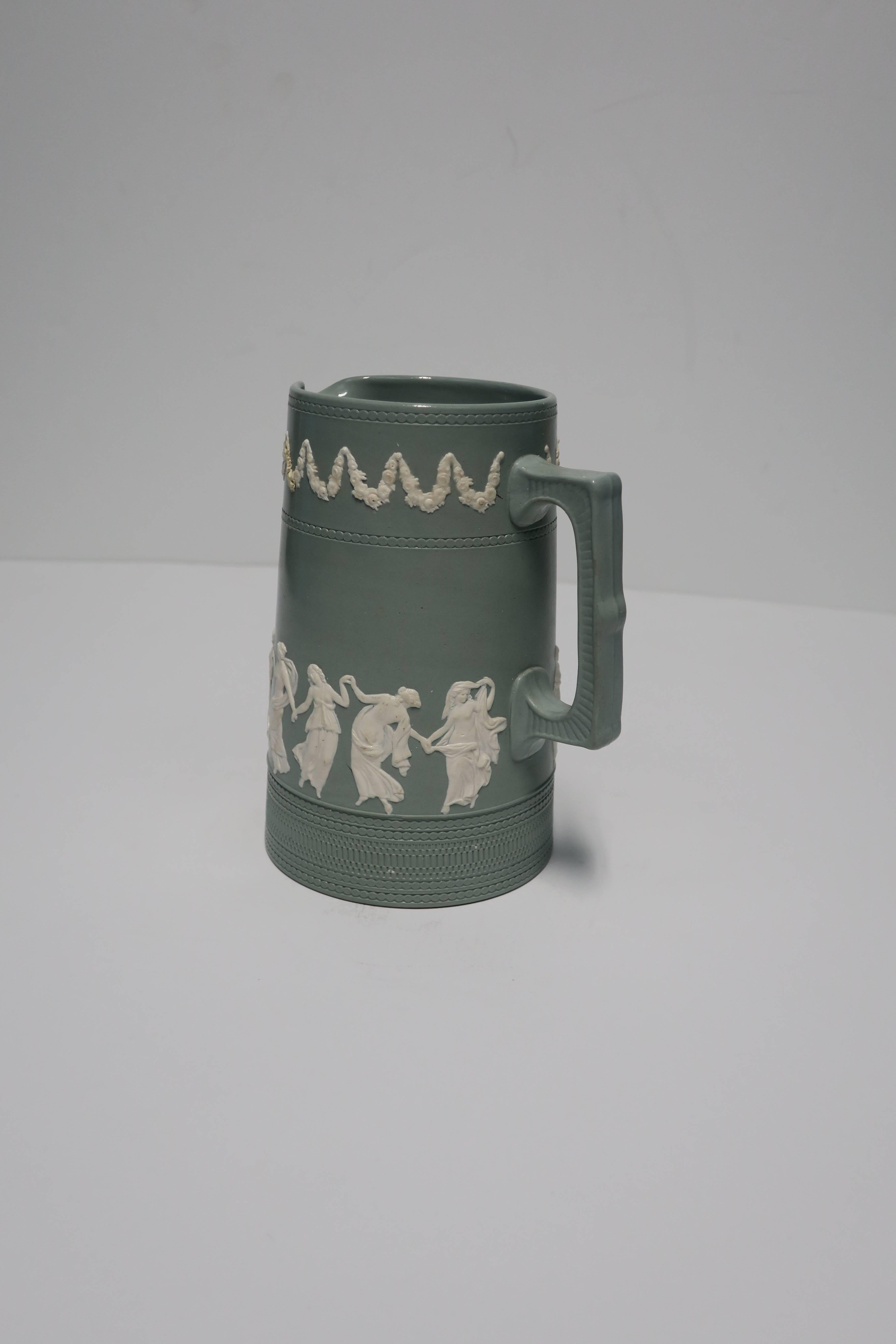19th Century Neoclassical Green & White Jasperware Pitcher by Copeland, England, circa 19th c For Sale