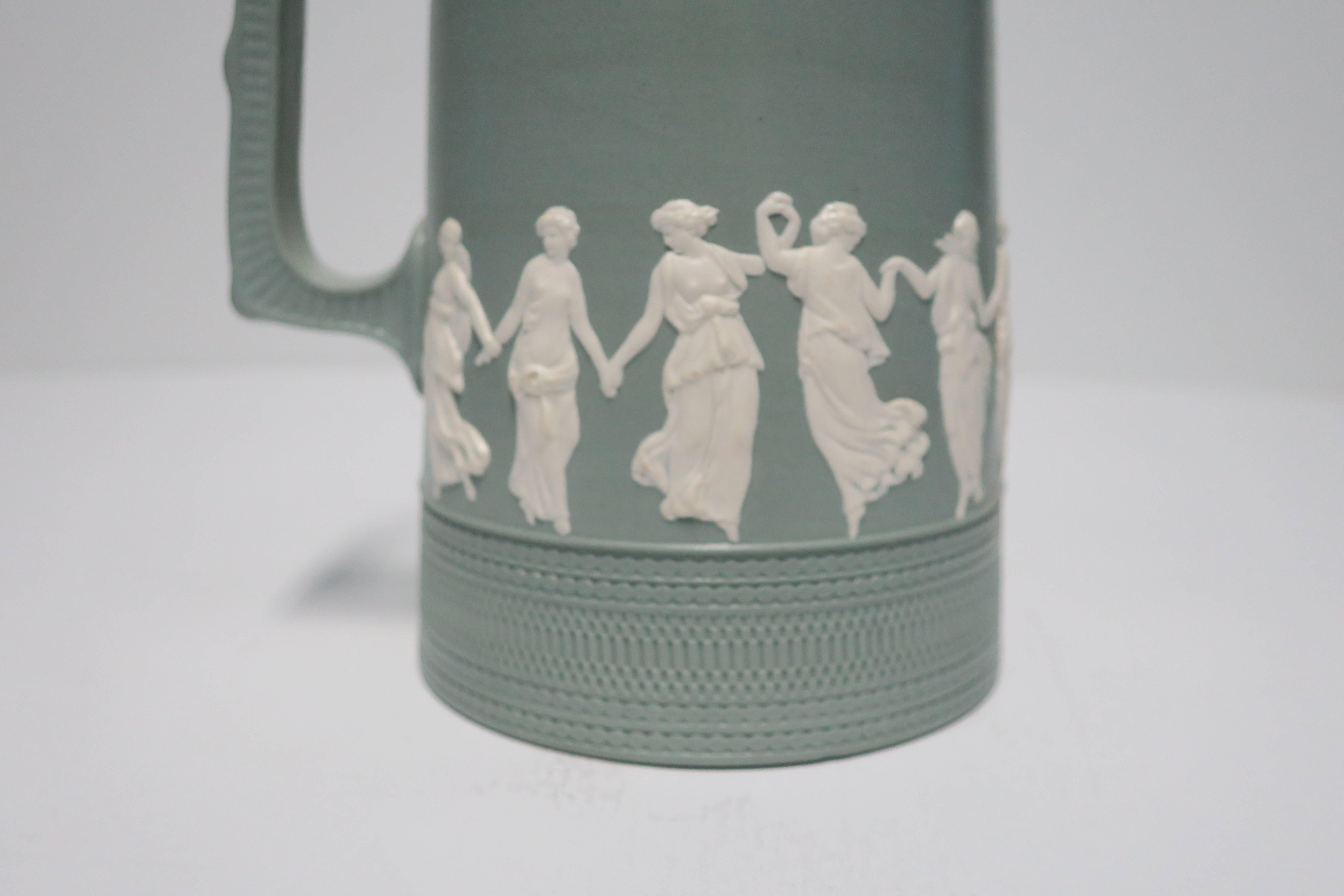 Glazed Neoclassical Green & White Jasperware Pitcher by Copeland, England, circa 19th c For Sale