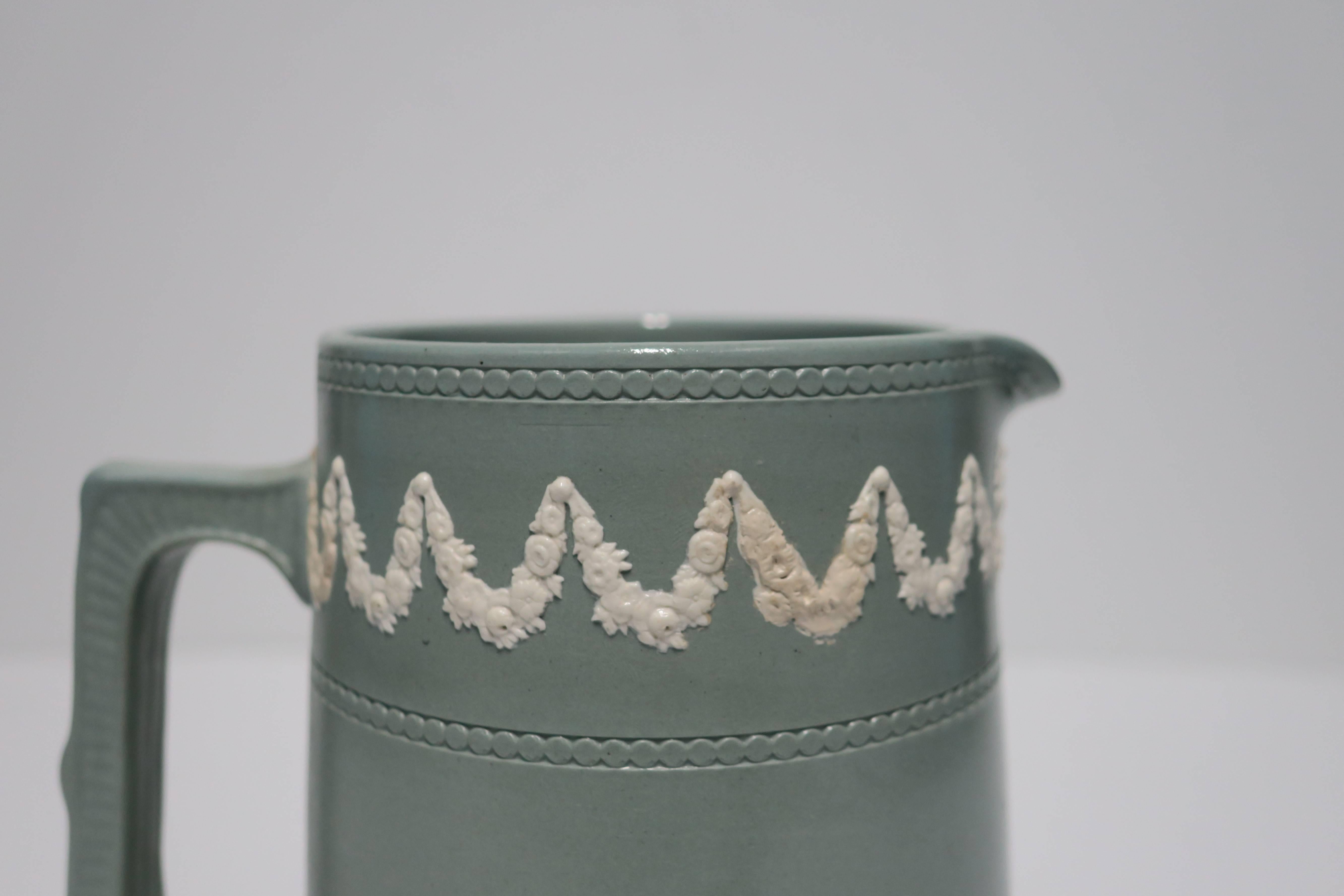 Neoclassical Green & White Jasperware Pitcher by Copeland, England, circa 19th c In Good Condition For Sale In New York, NY