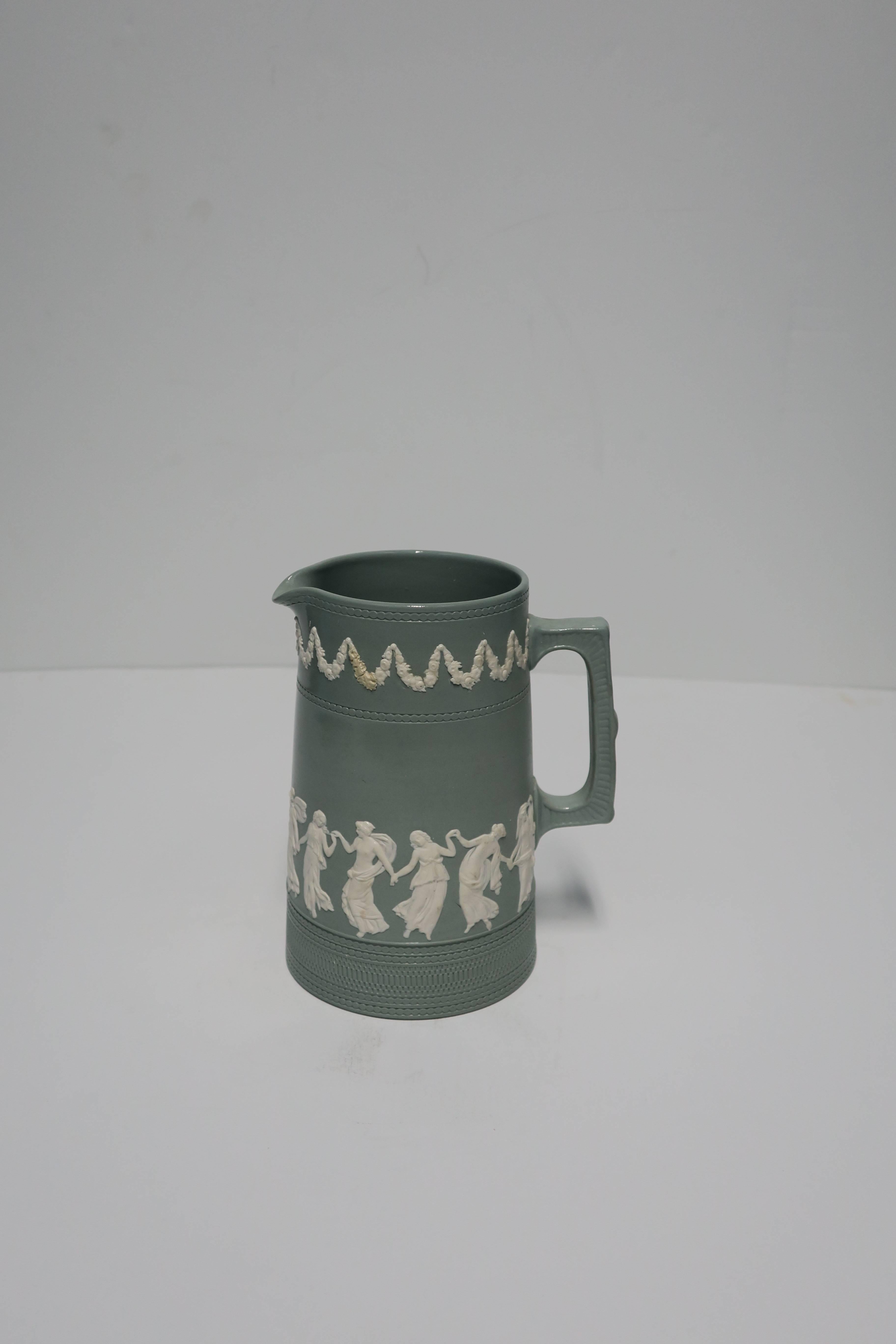 Neoclassical Green & White Jasperware Pitcher by Copeland, England, circa 19th c For Sale 2