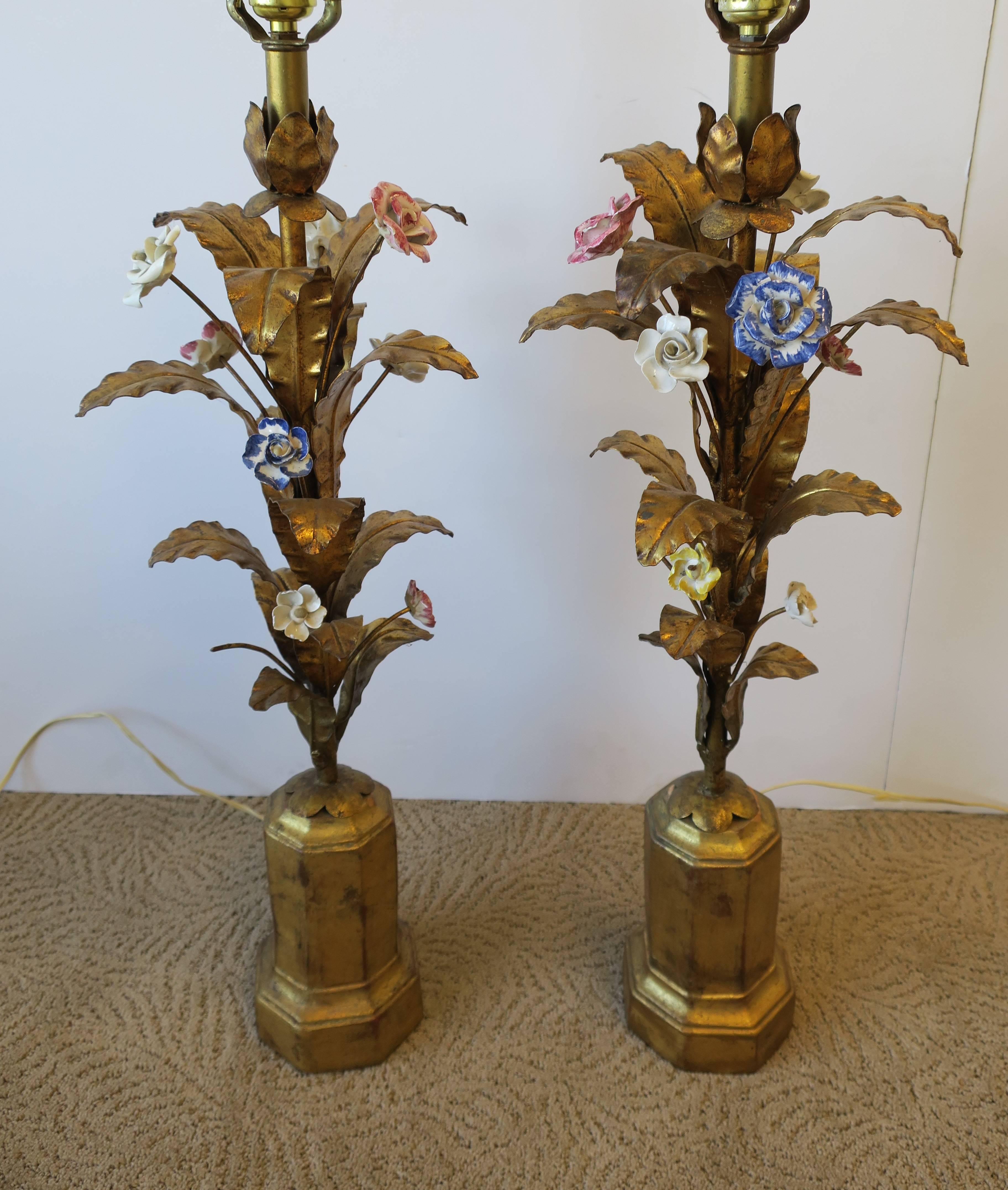 Italian Gold Gilt Tole Table Lamps, Pair For Sale 1