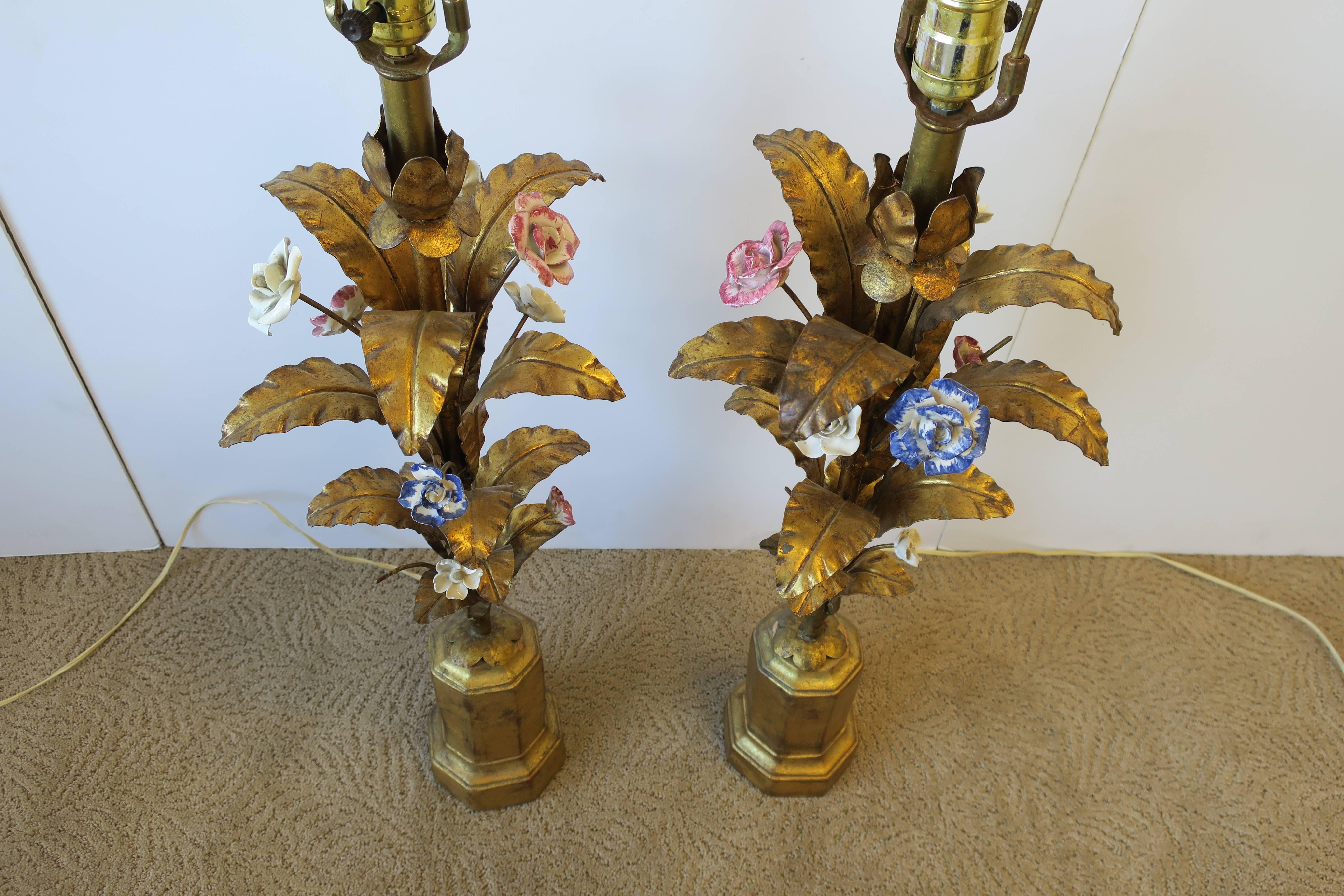 Italian Gold Gilt Tole Table Lamps, Pair For Sale 2