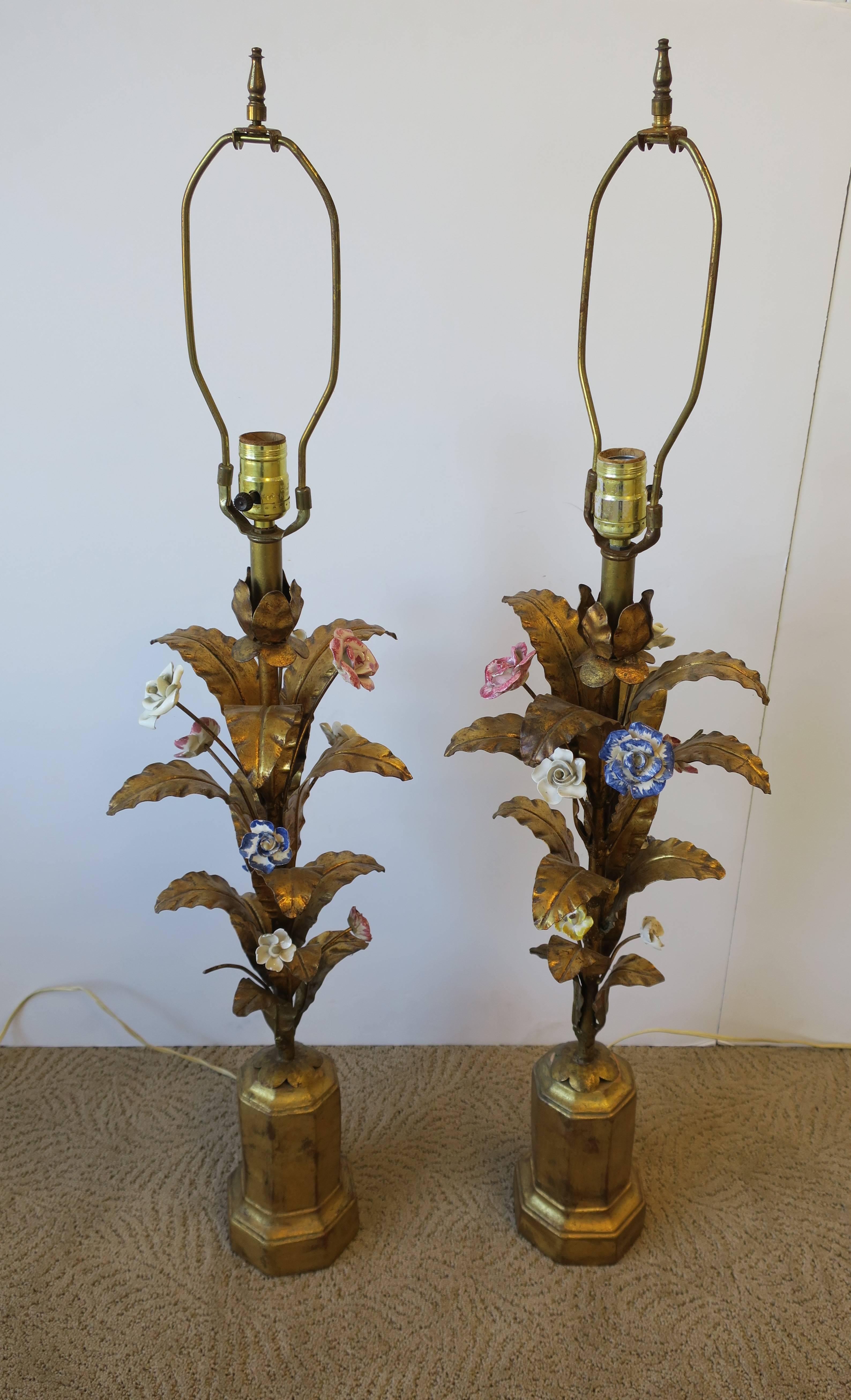 20th Century Italian Gold Gilt Tole Table Lamps, Pair For Sale