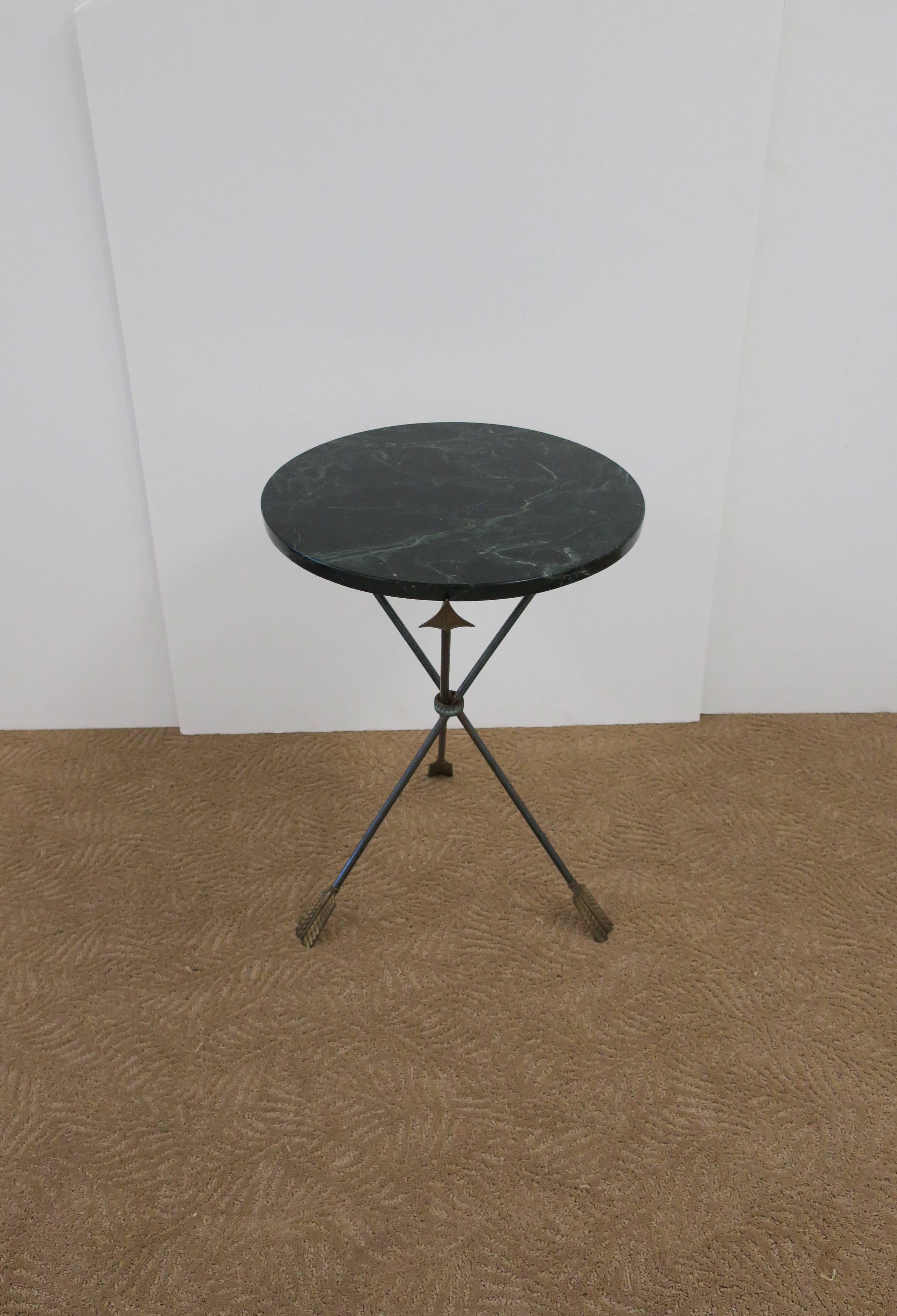 Italian Neoclassical Dark Green Marble and Brass Tripod Side Table 1
