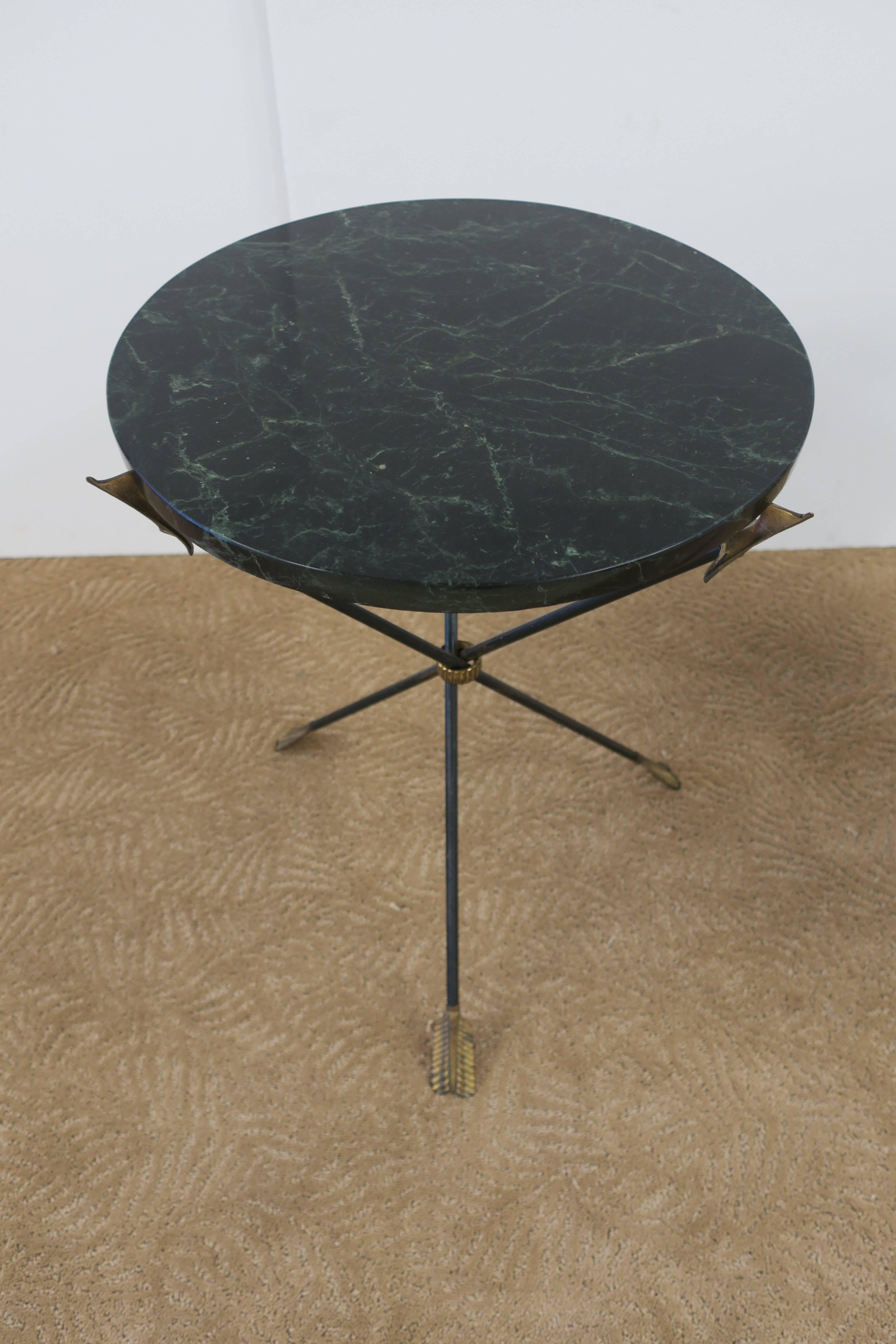 20th Century Italian Neoclassical Dark Green Marble and Brass Tripod Side Table