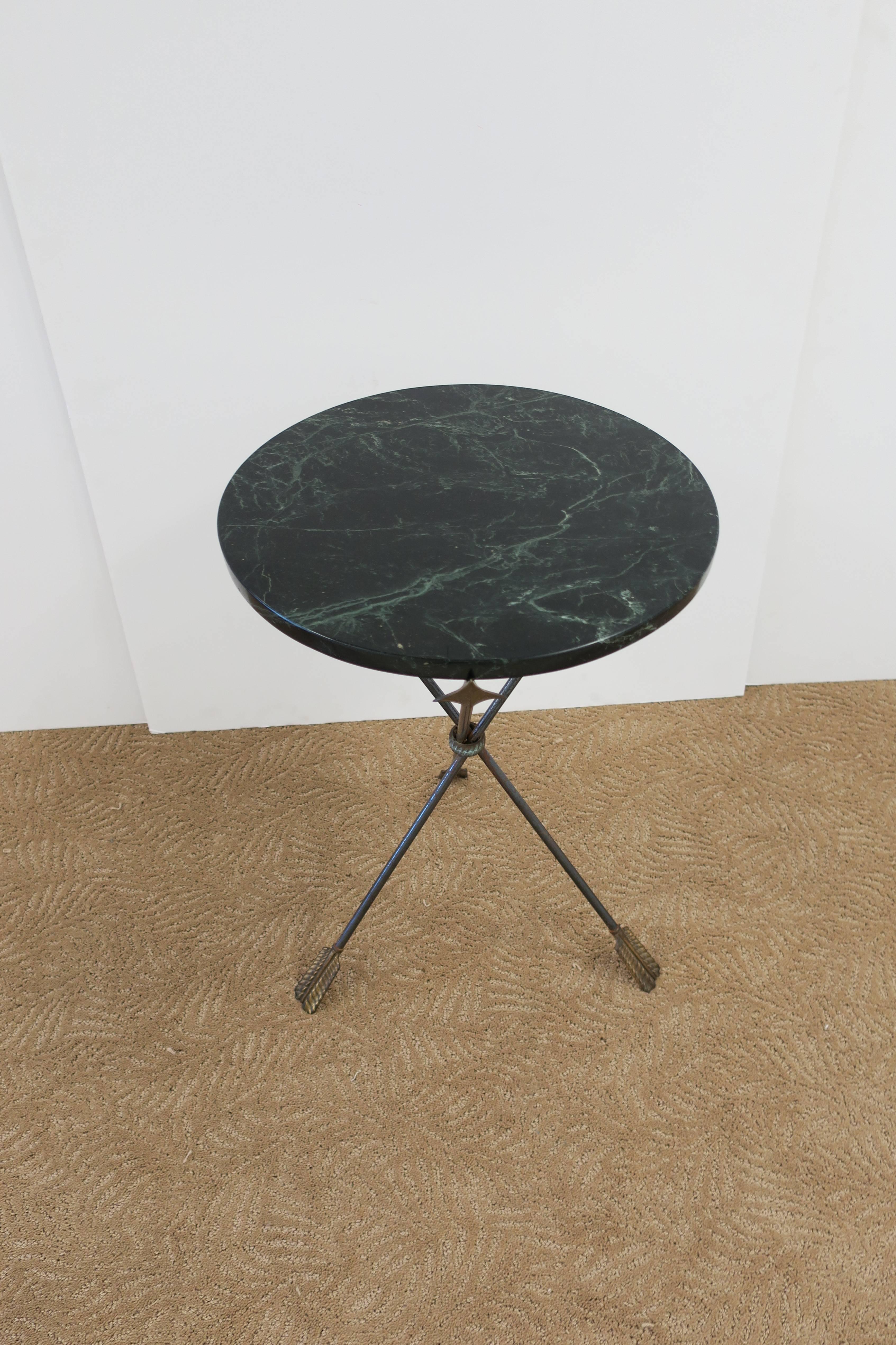 Metal Italian Neoclassical Dark Green Marble and Brass Tripod Side Table