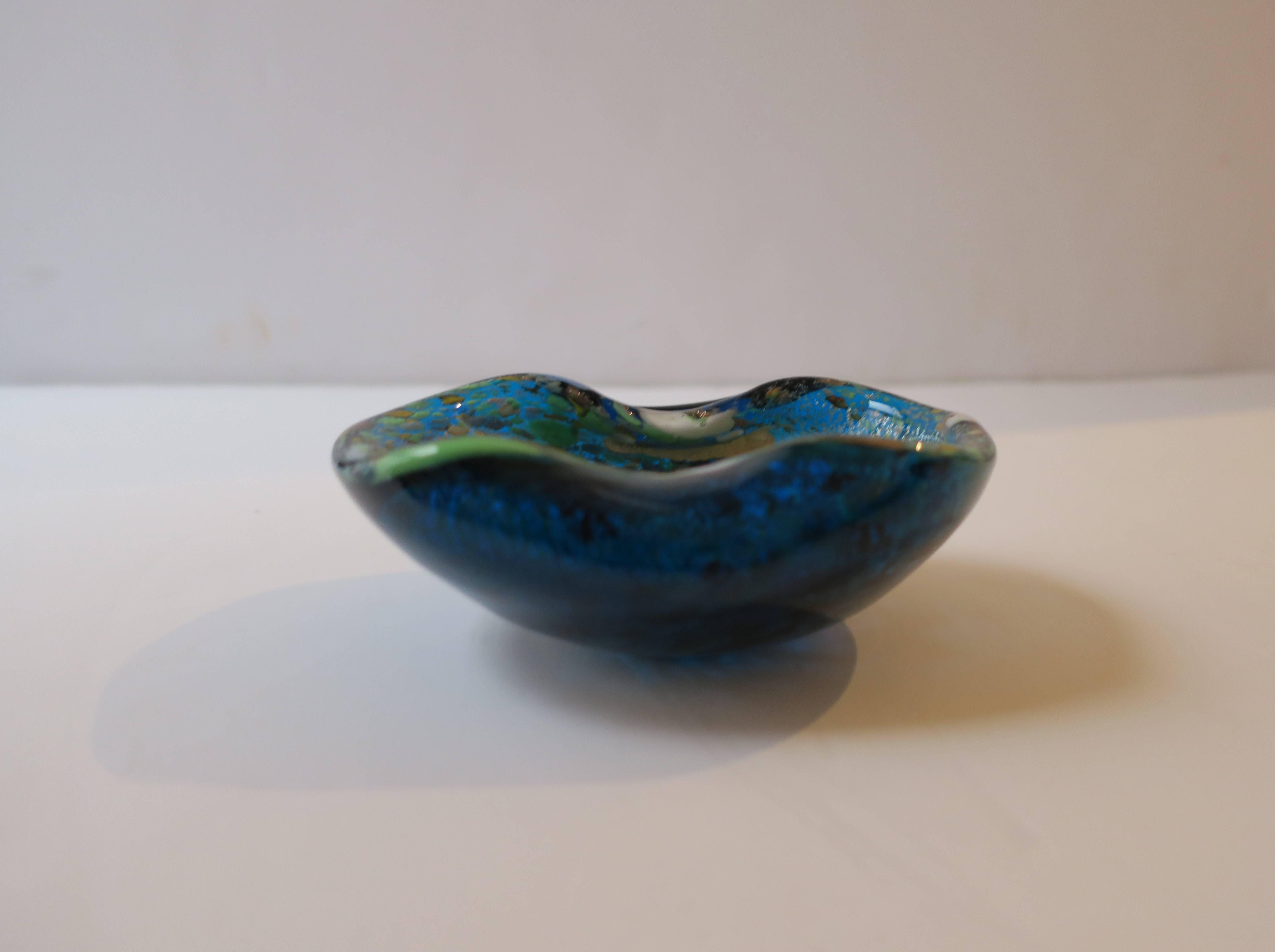 Vintage Italian Murano Blue with Copper Art Glass Bowl, Italy 4