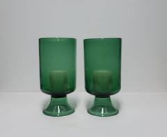 Beautiful Pair of Urn Form Blown Glass Emerald Green Hurricane Lamps