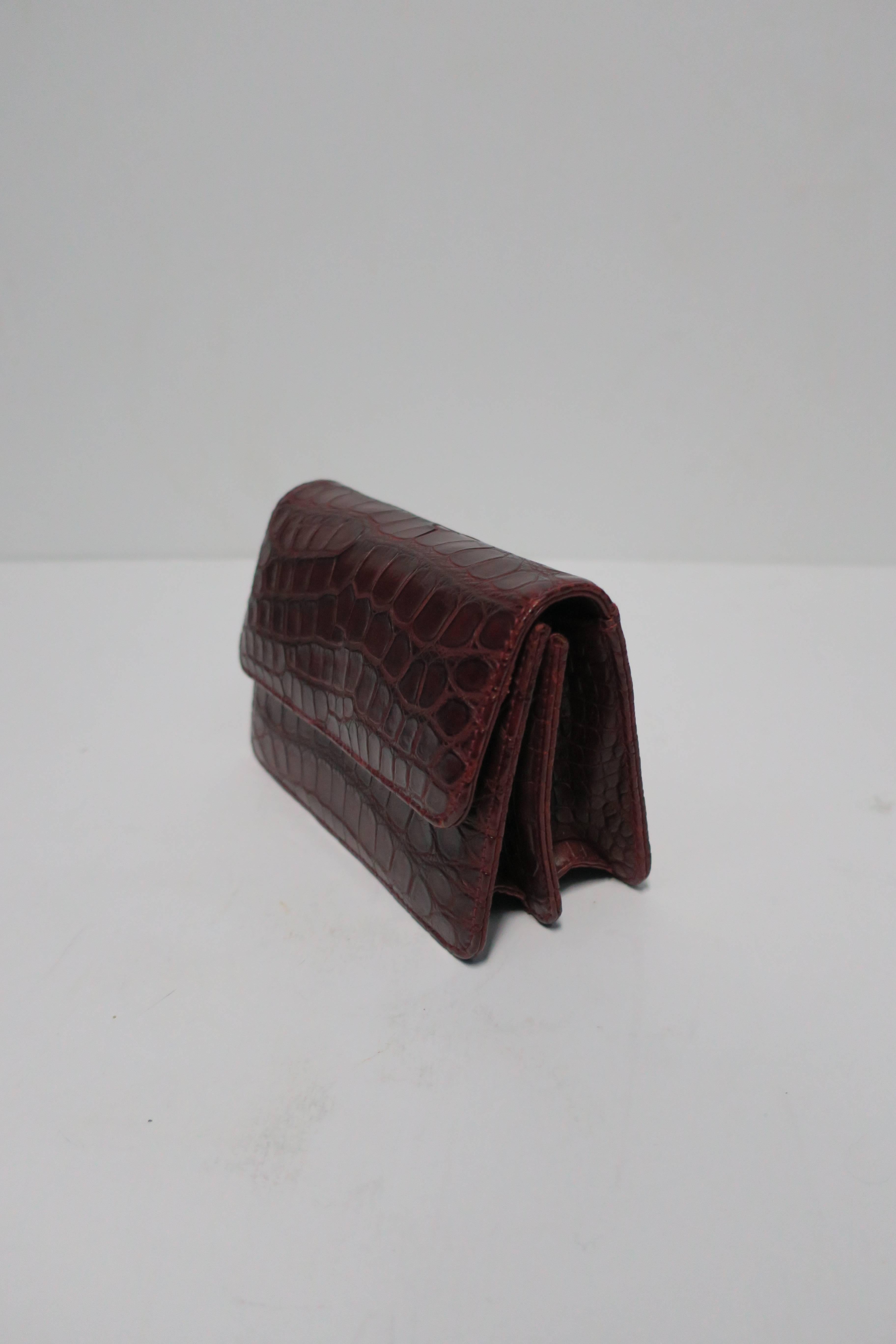 Italian Leather Crocodile Embossed Burgundy Red Handbag 1