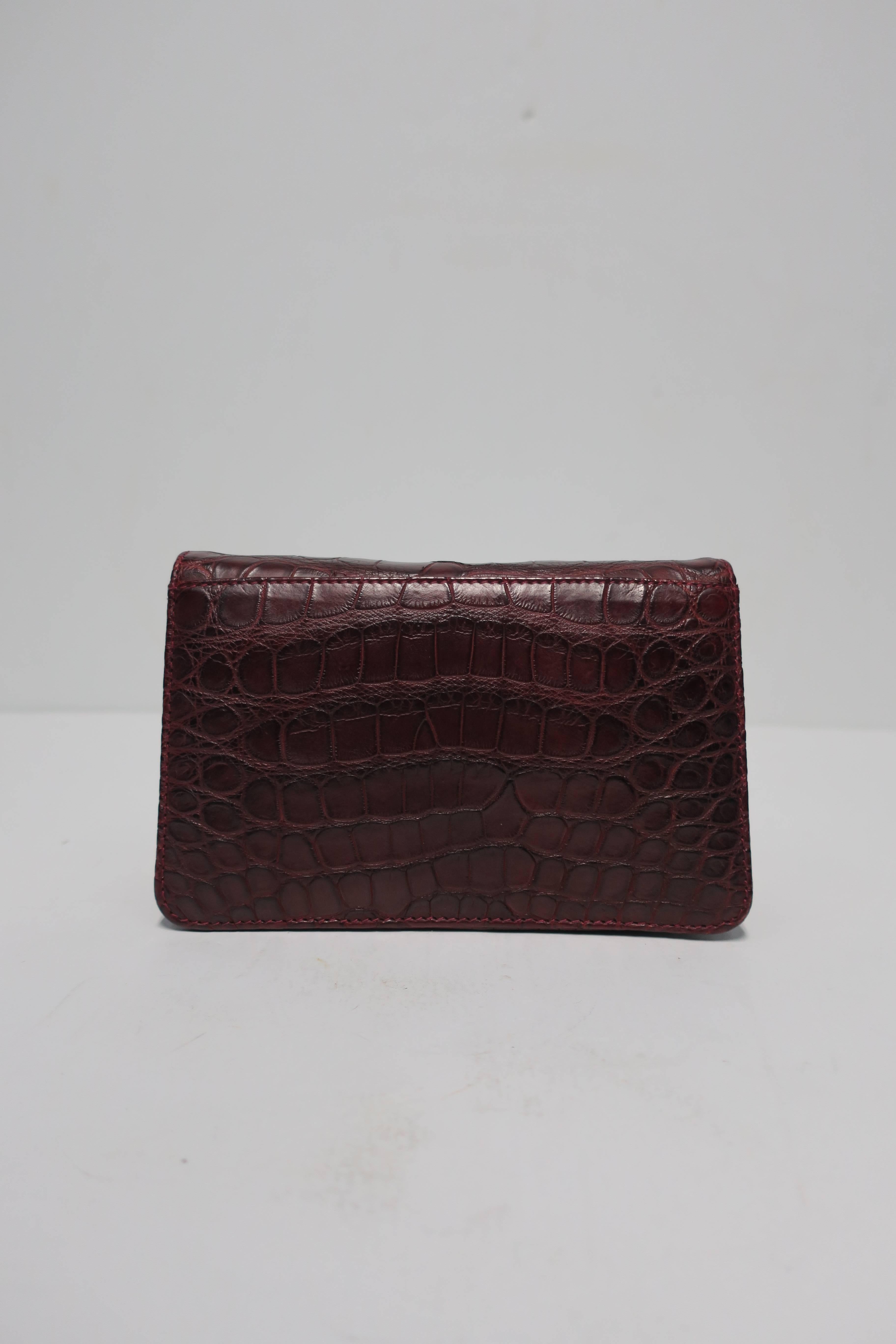 Italian Leather Crocodile Embossed Burgundy Red Handbag 4