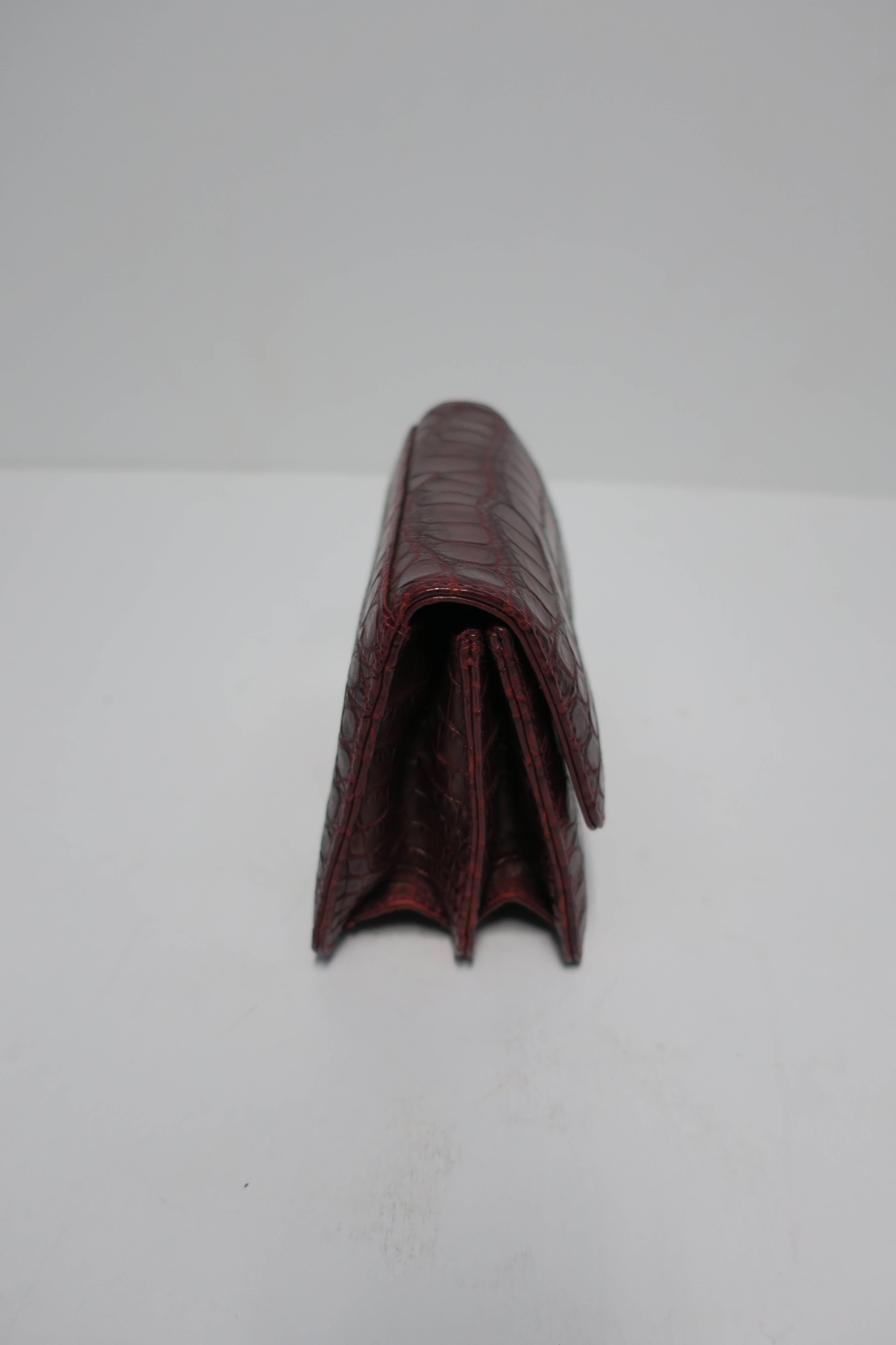 Italian Leather Crocodile Embossed Burgundy Red Handbag 3