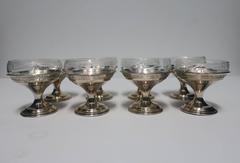 Set of 8 Sterling Silver & Crystal Champagne Coup or Dessert Glasses