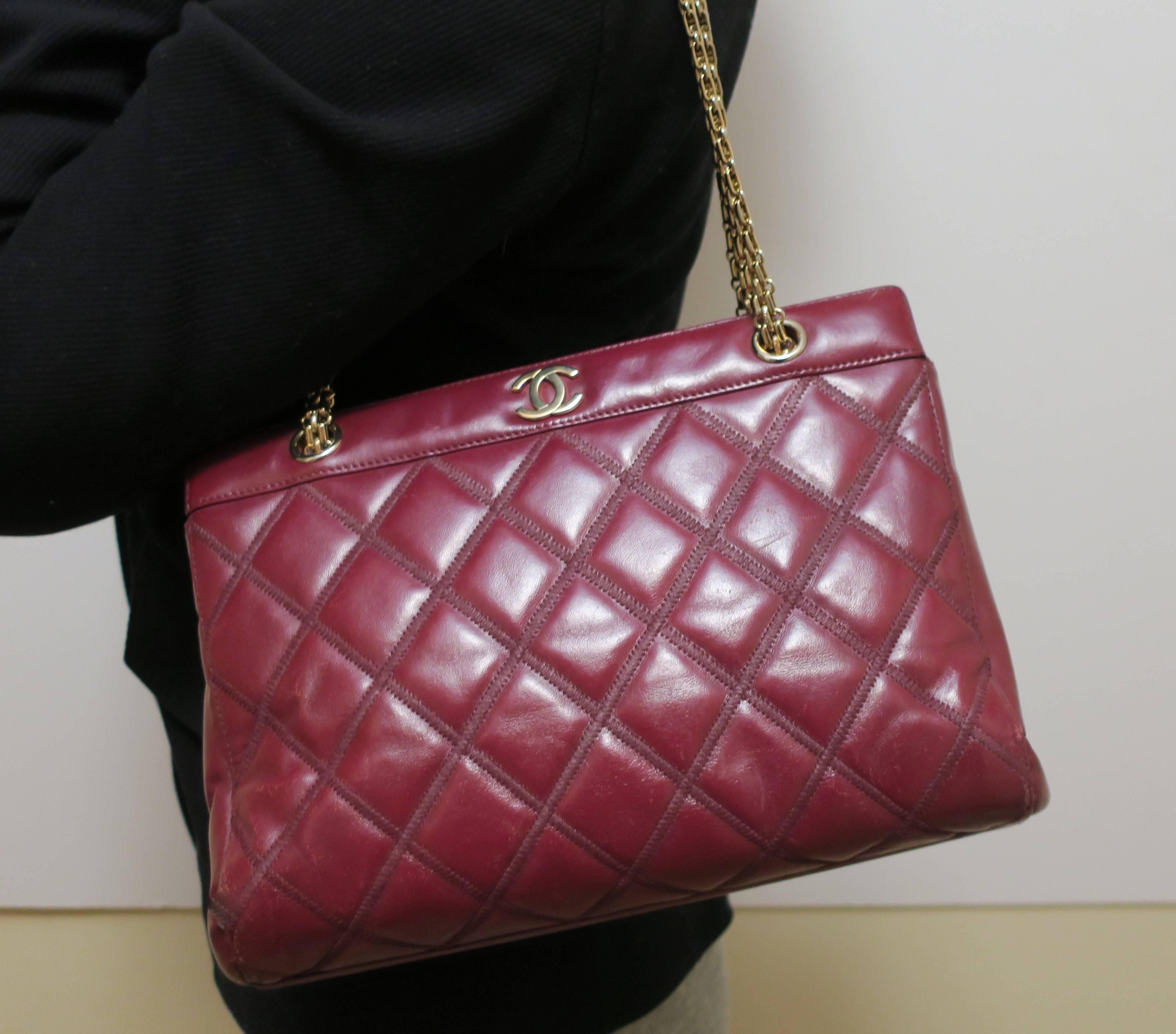 French Chanel Burgundy Red Leather Bag