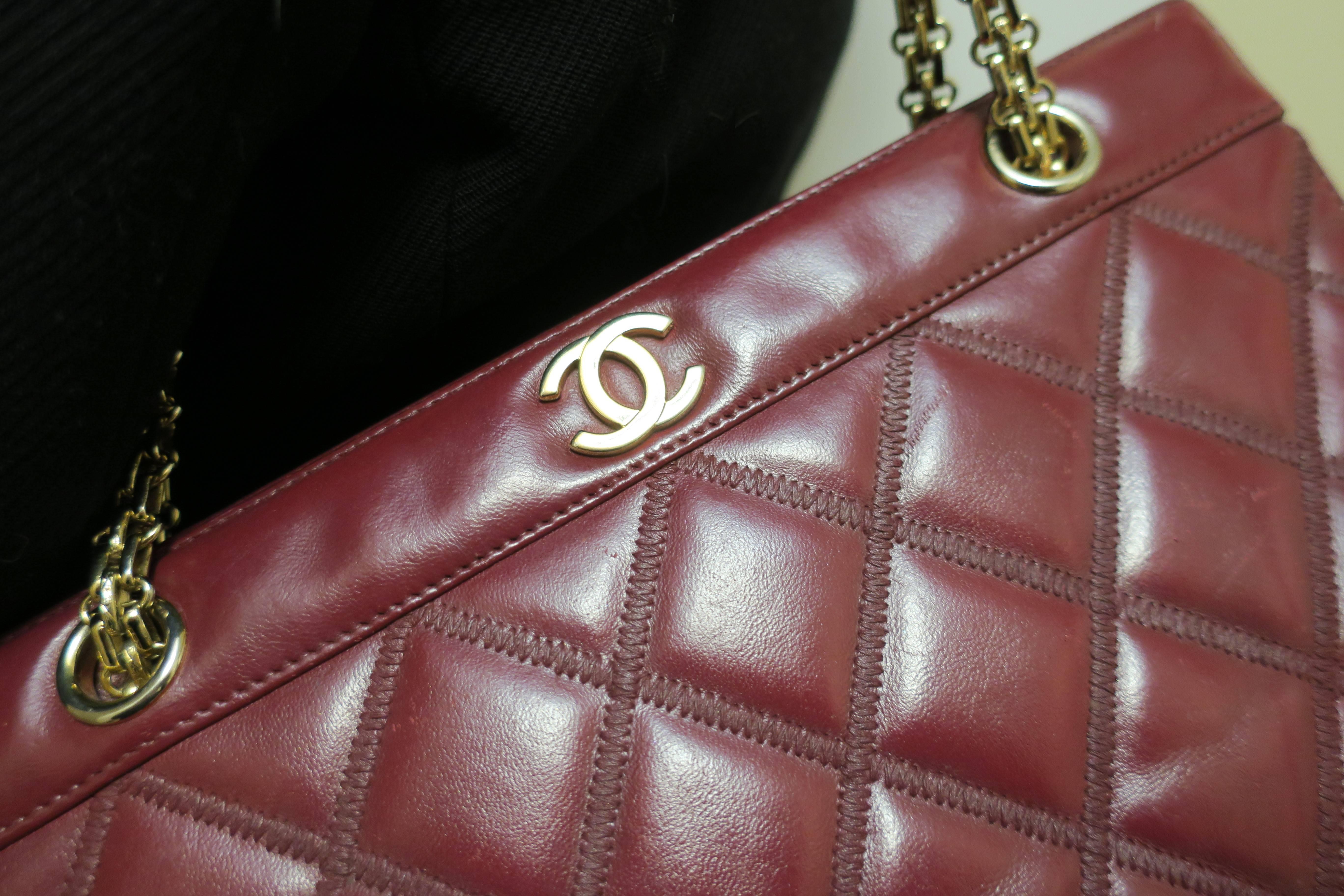 Plated Chanel Burgundy Red Leather Bag