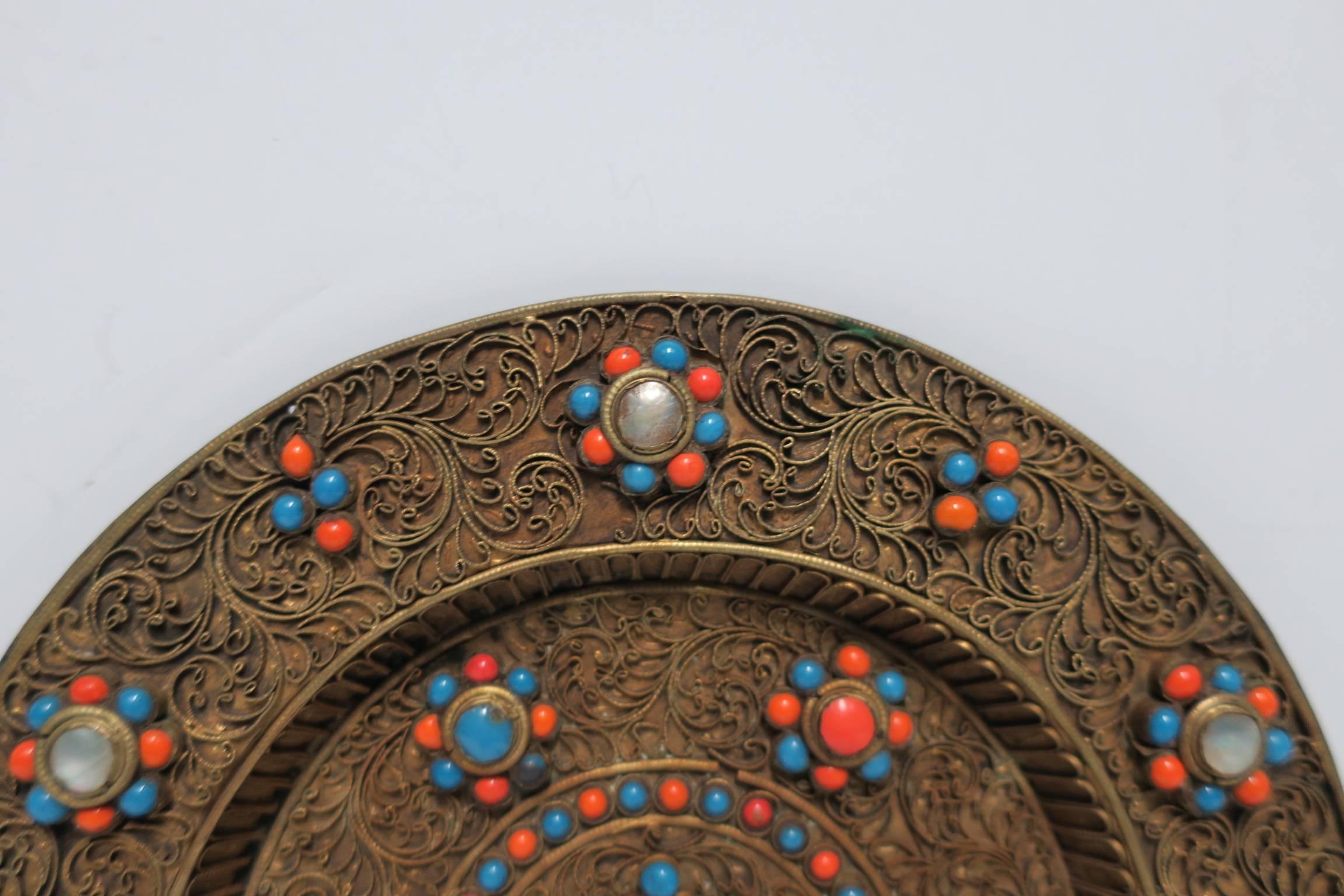 20th Century Brass and Mother of Pearl Decorative Wall Plate, Nepalese For Sale