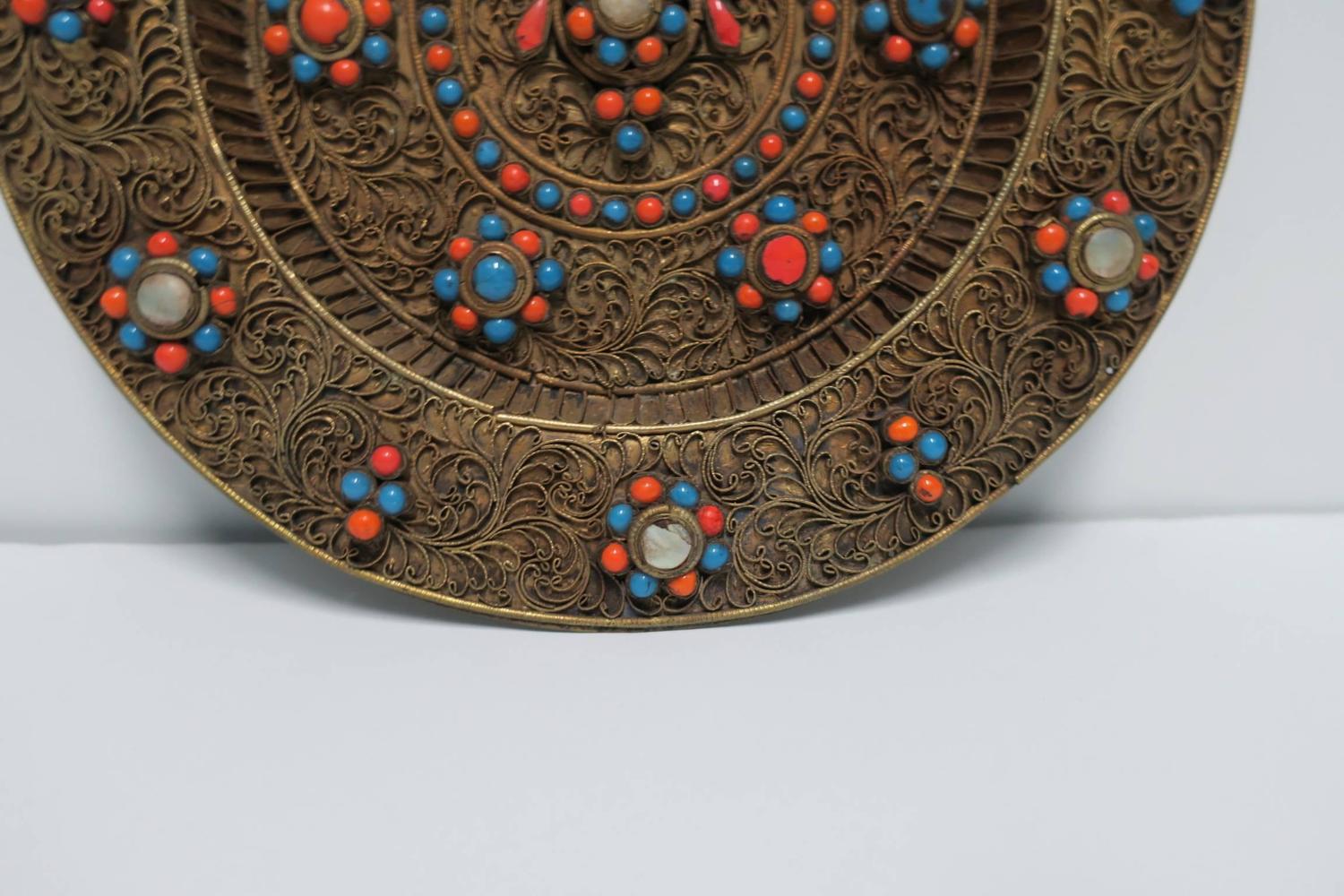 Antique Brass and Mother of Pearl Decorative Plate, Nepal For Sale at