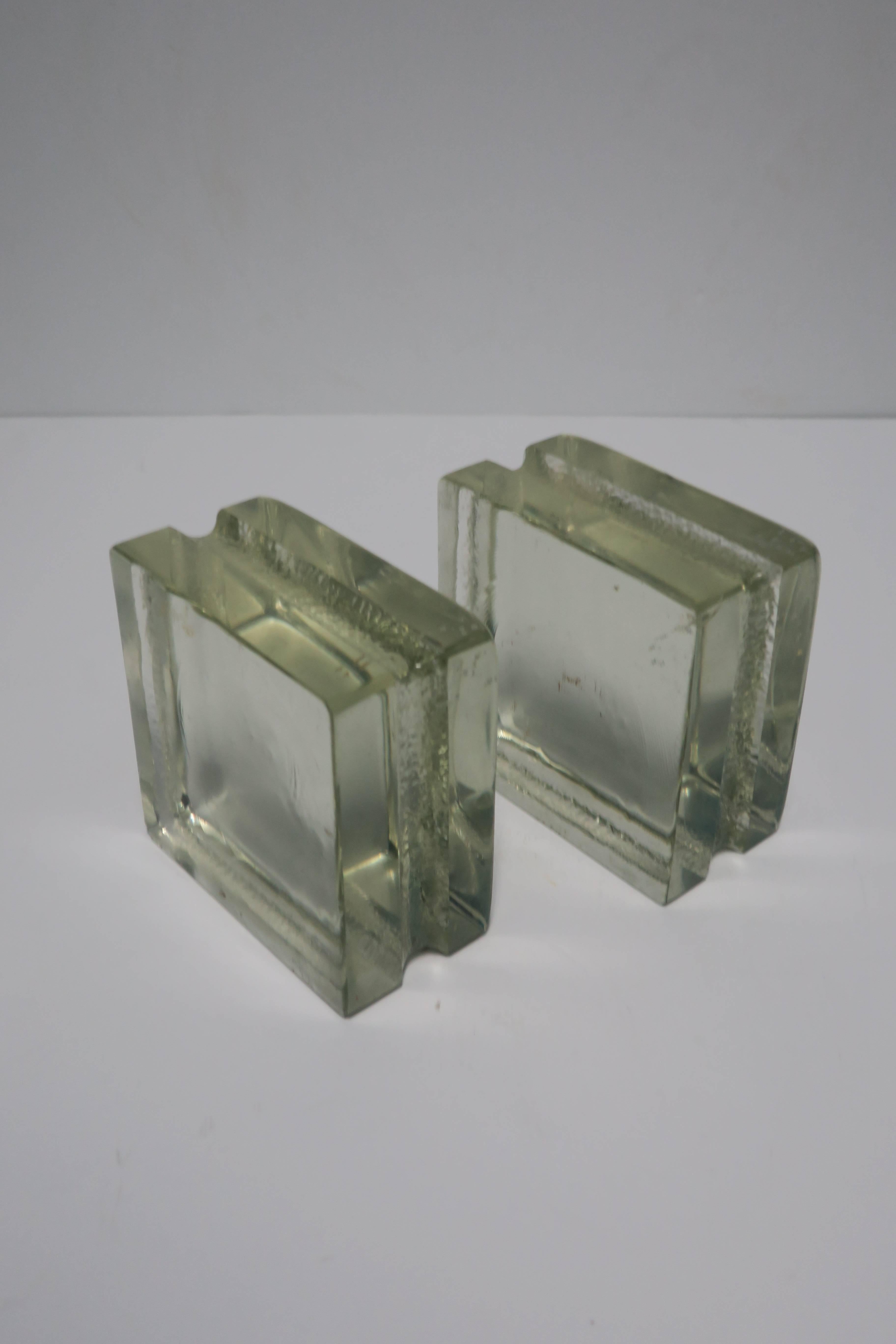 Pair of Modern Solid Glass-Block Bookends 3
