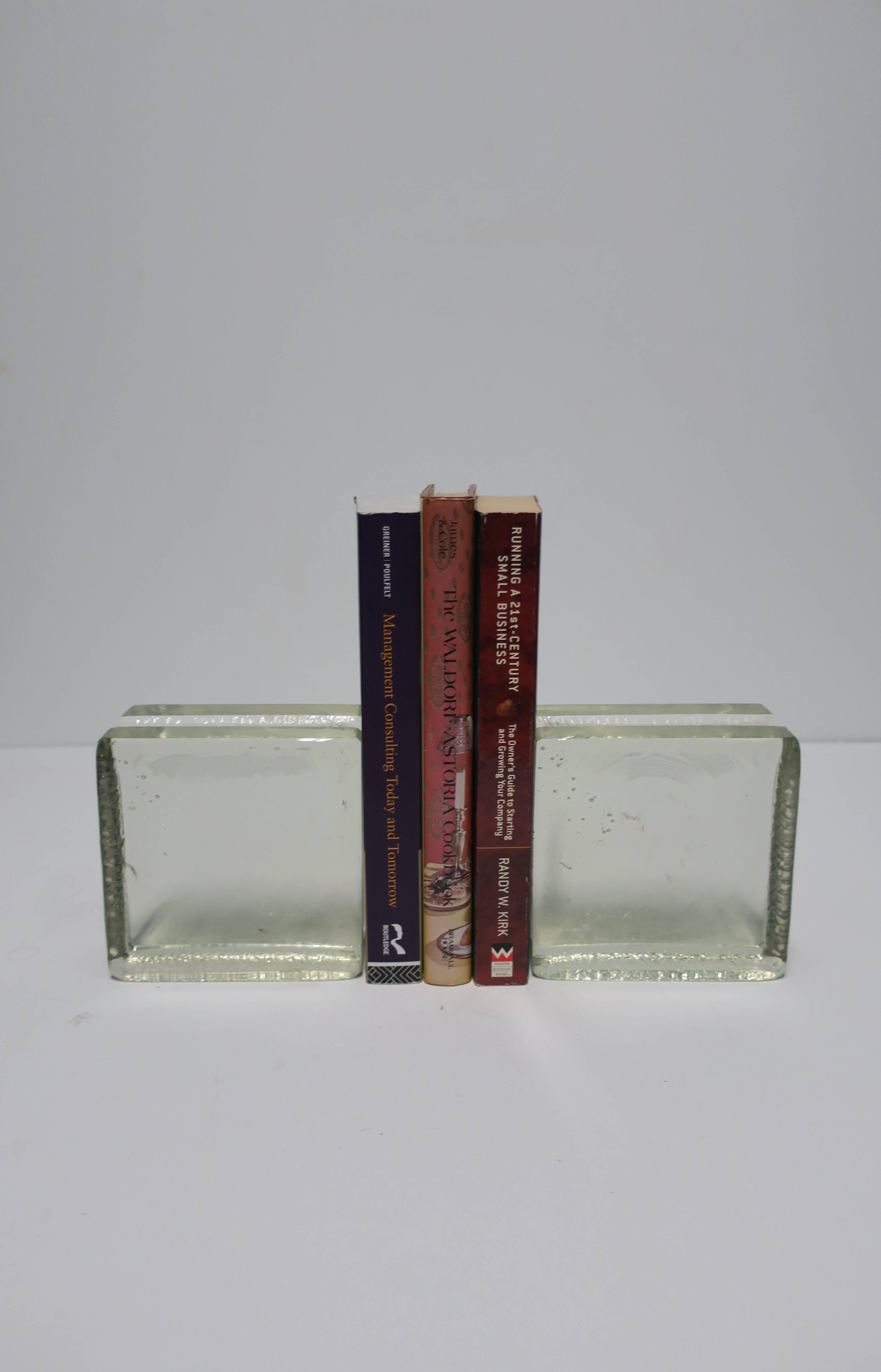 Pair of Modern Solid Glass-Block Bookends In Good Condition In New York, NY