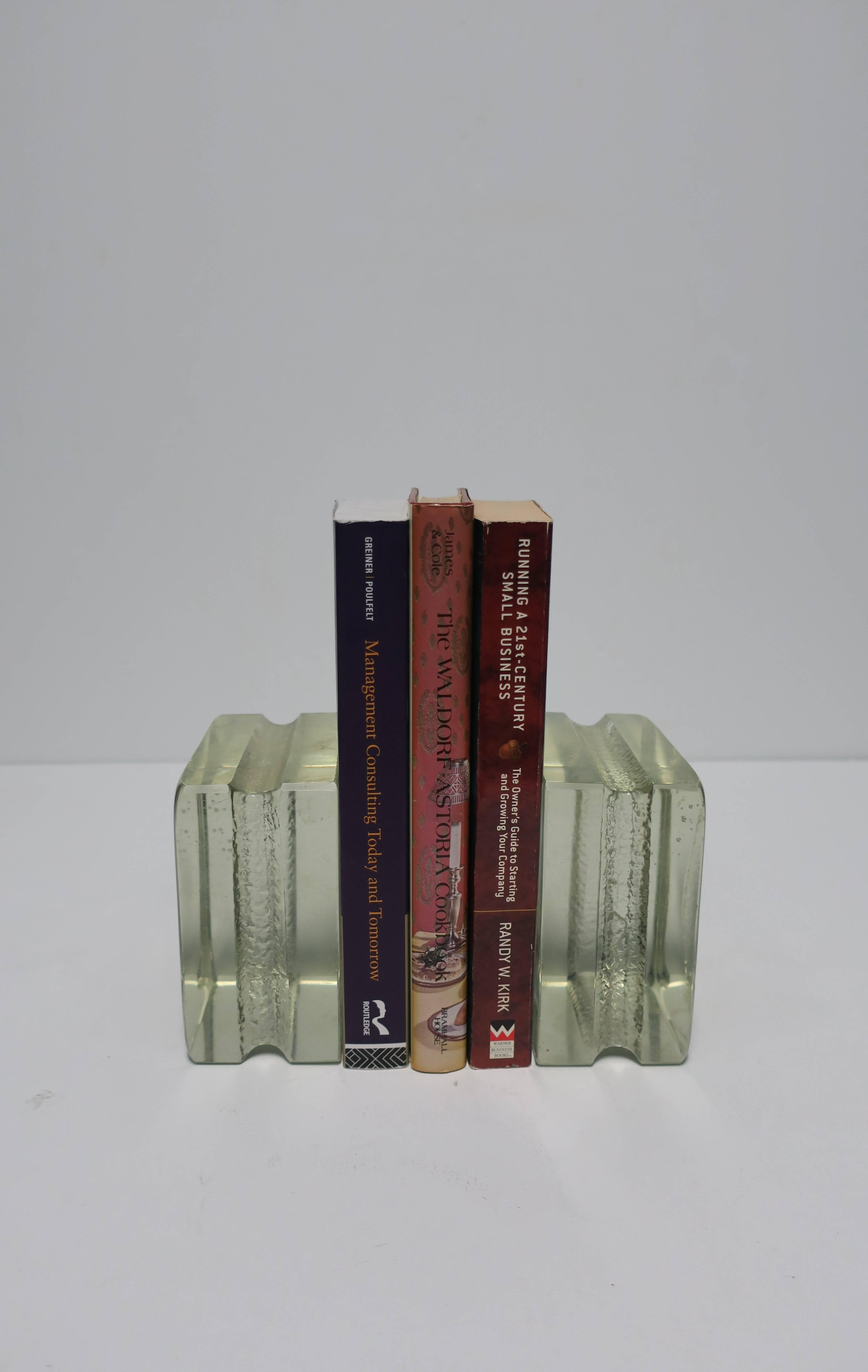 Late 20th Century Pair of Modern Solid Glass-Block Bookends