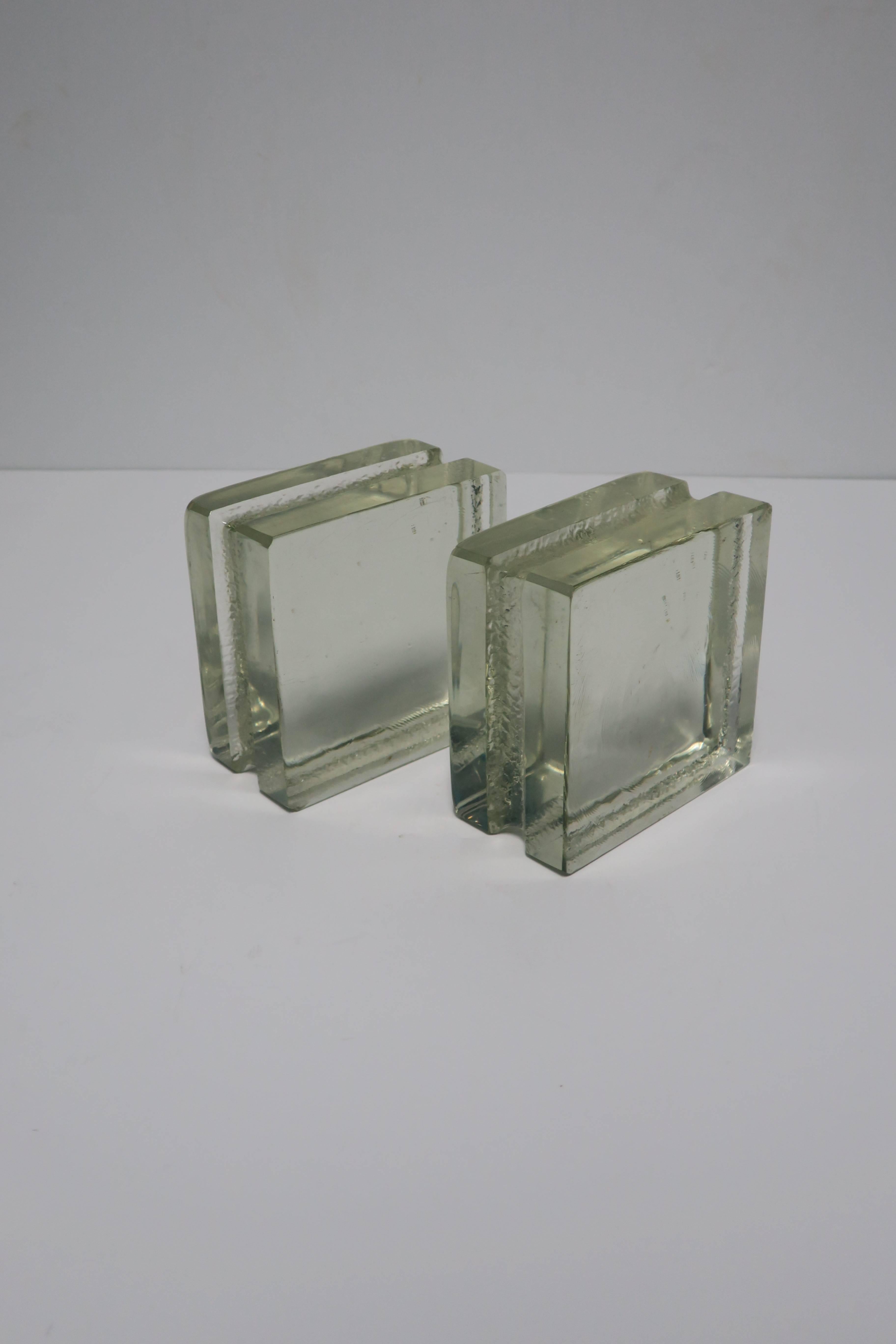 Pair of Modern Solid Glass-Block Bookends 1