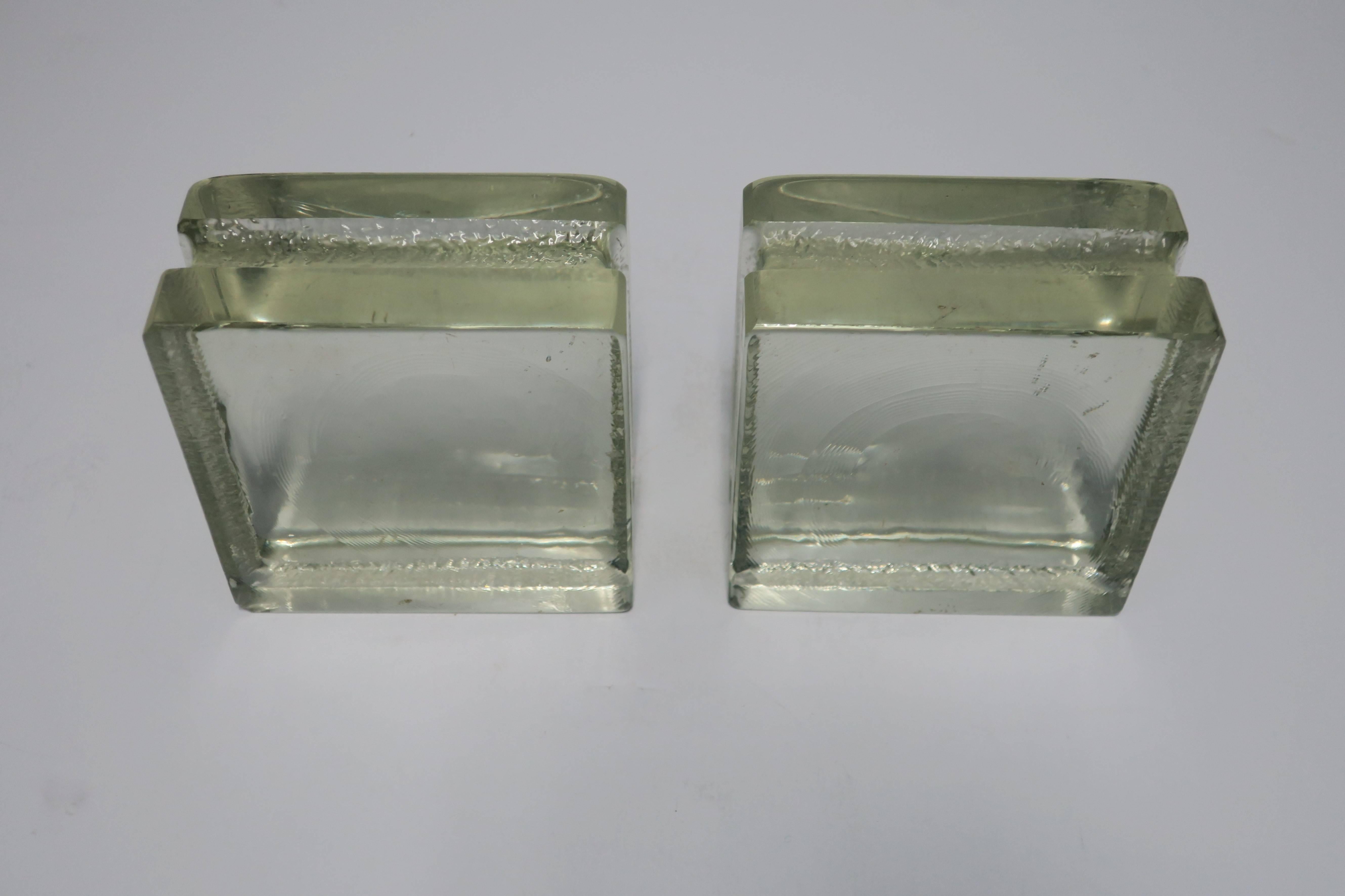 Pair of Modern Solid Glass-Block Bookends 2