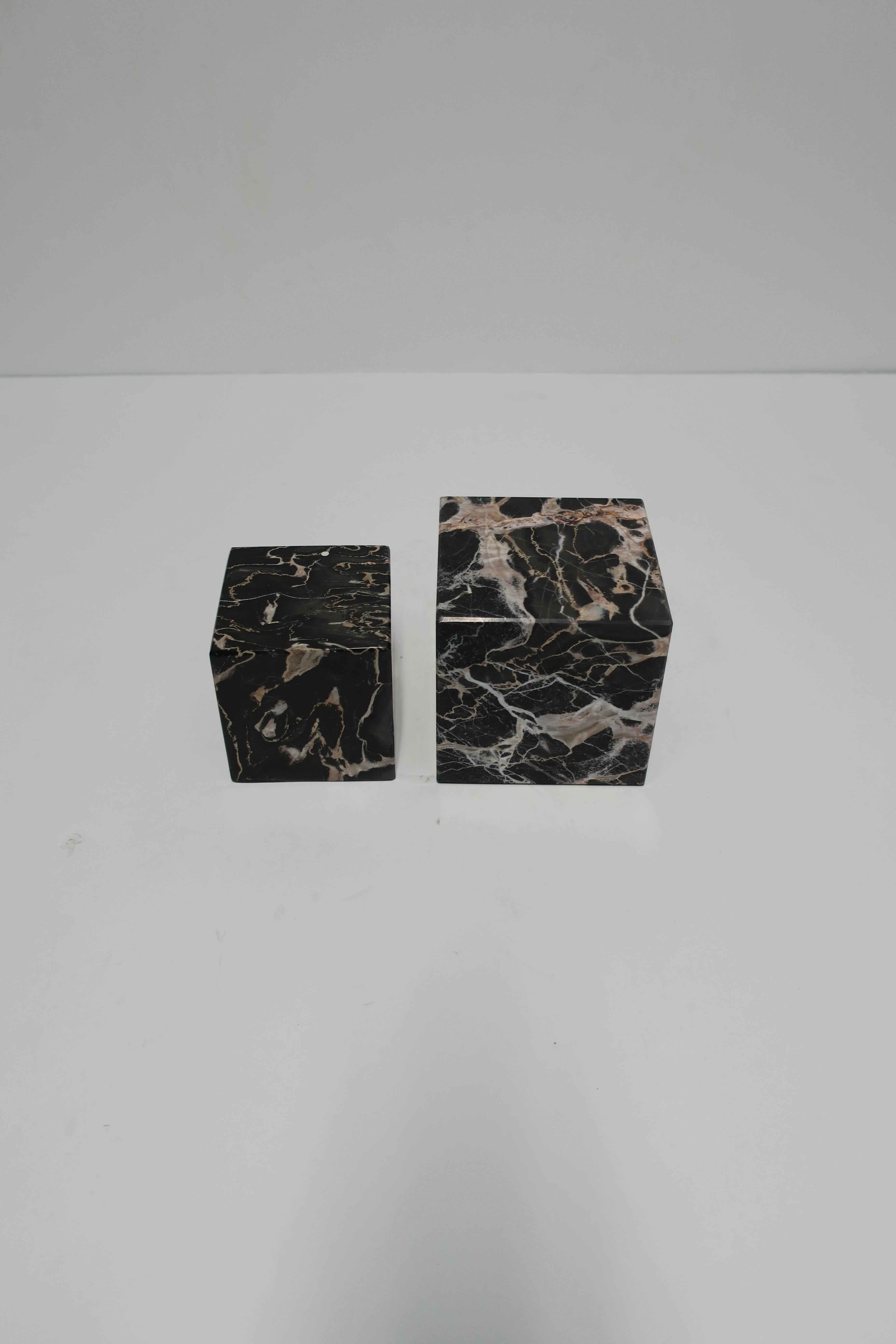 Italian Pair of Vintage Black and White Marble Bookends or Pedestals
