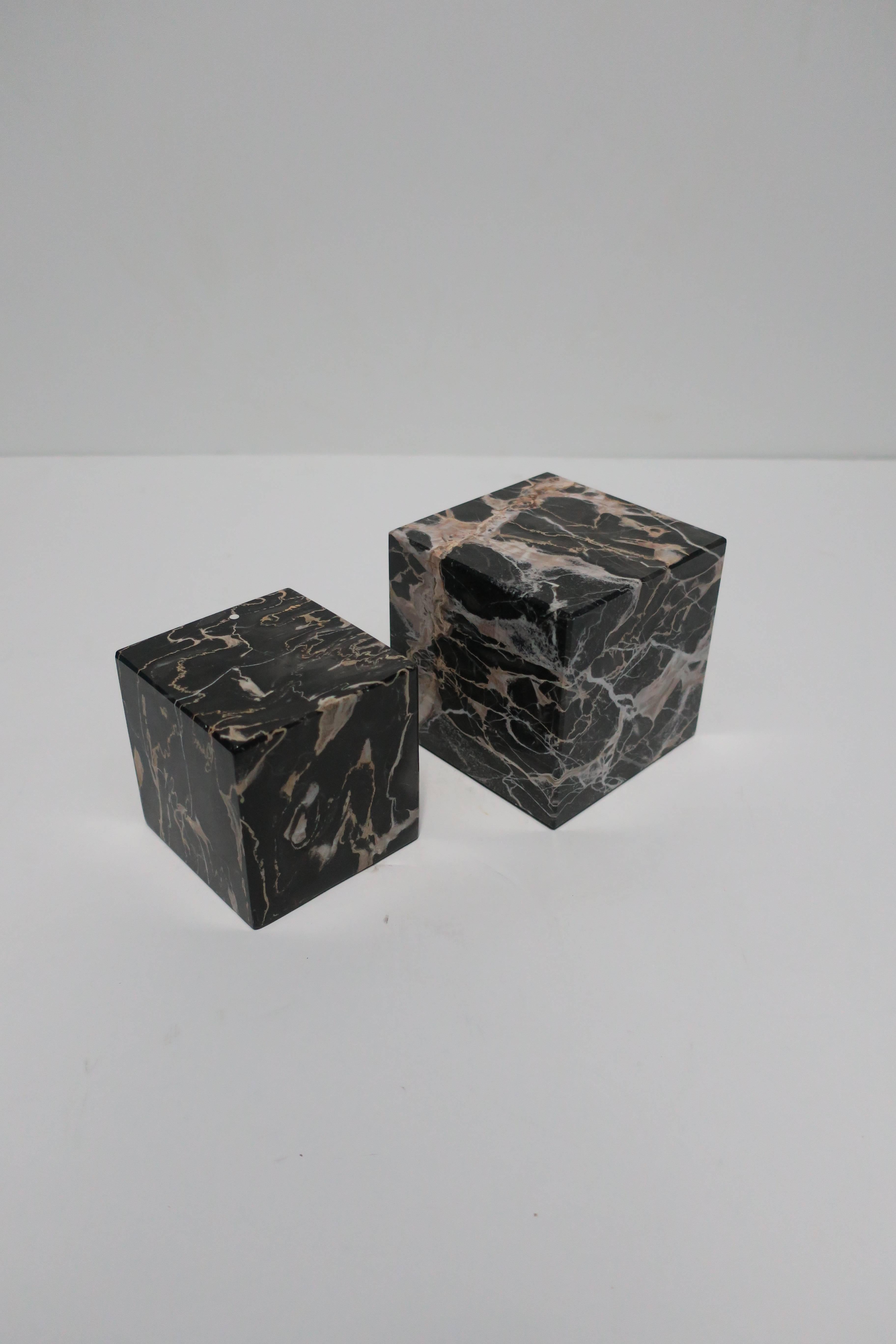 Pair of Vintage Black and White Marble Bookends or Pedestals 2