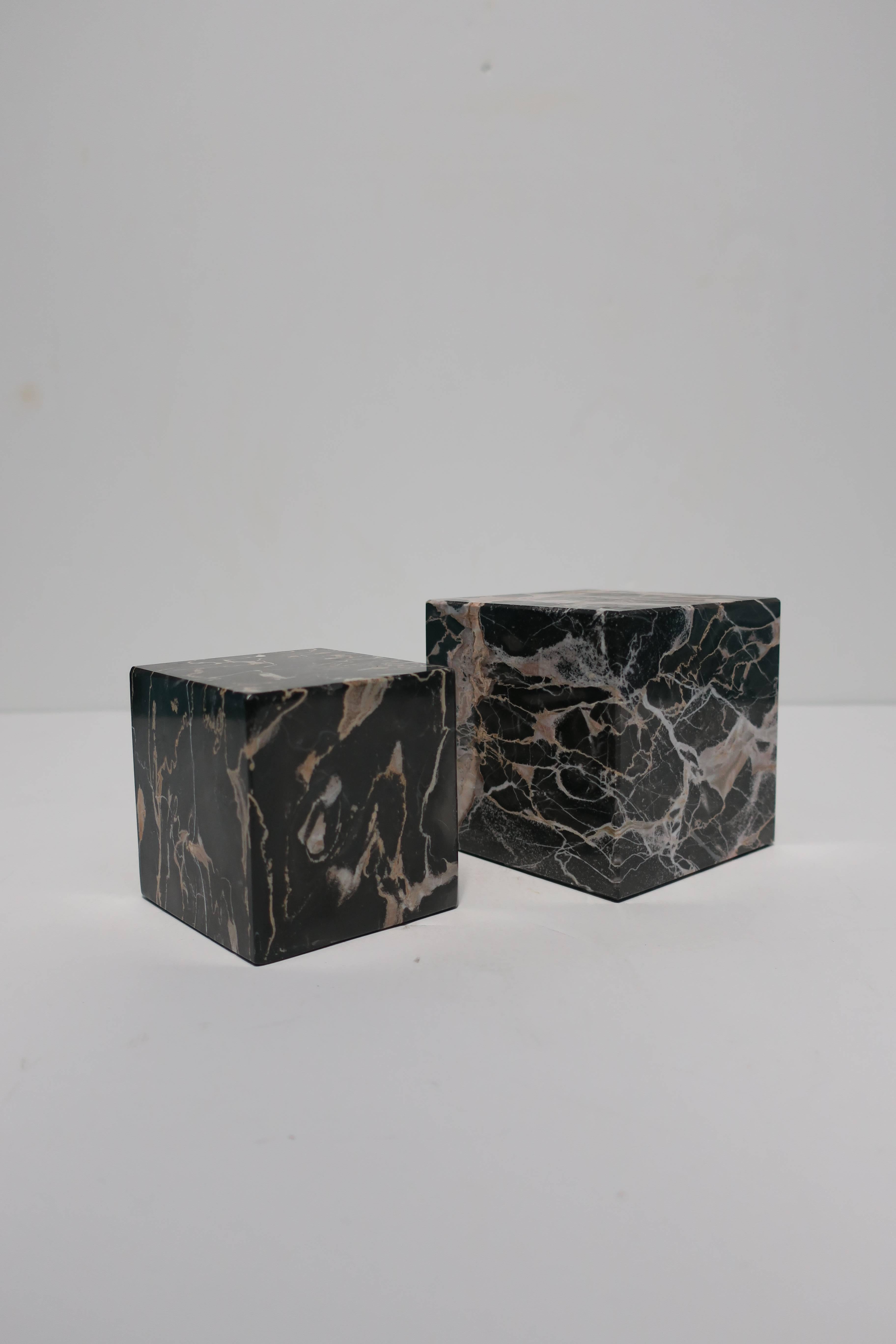 Late 20th Century Pair of Vintage Black and White Marble Bookends or Pedestals