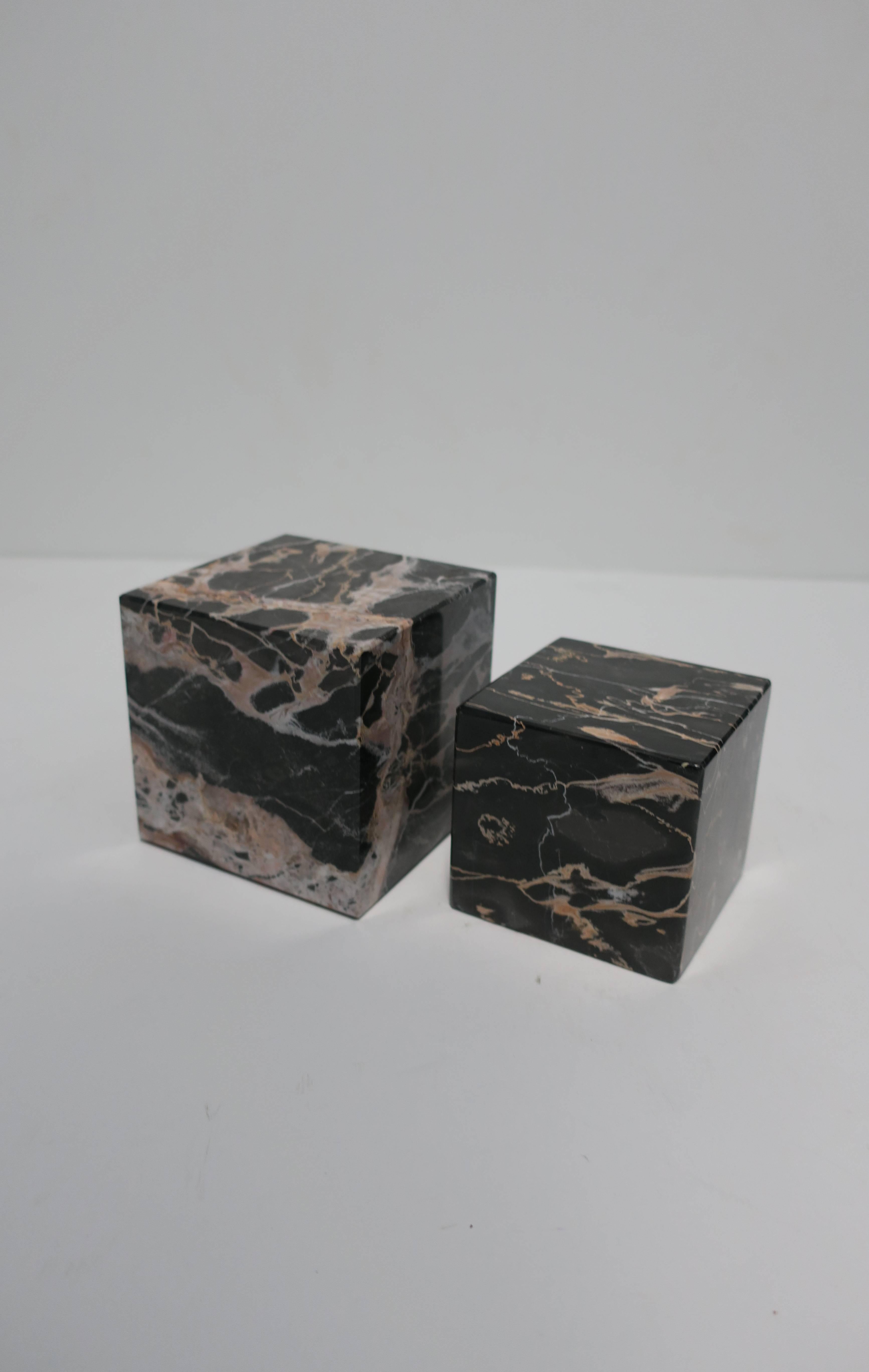 Pair of Vintage Black and White Marble Bookends or Pedestals 1