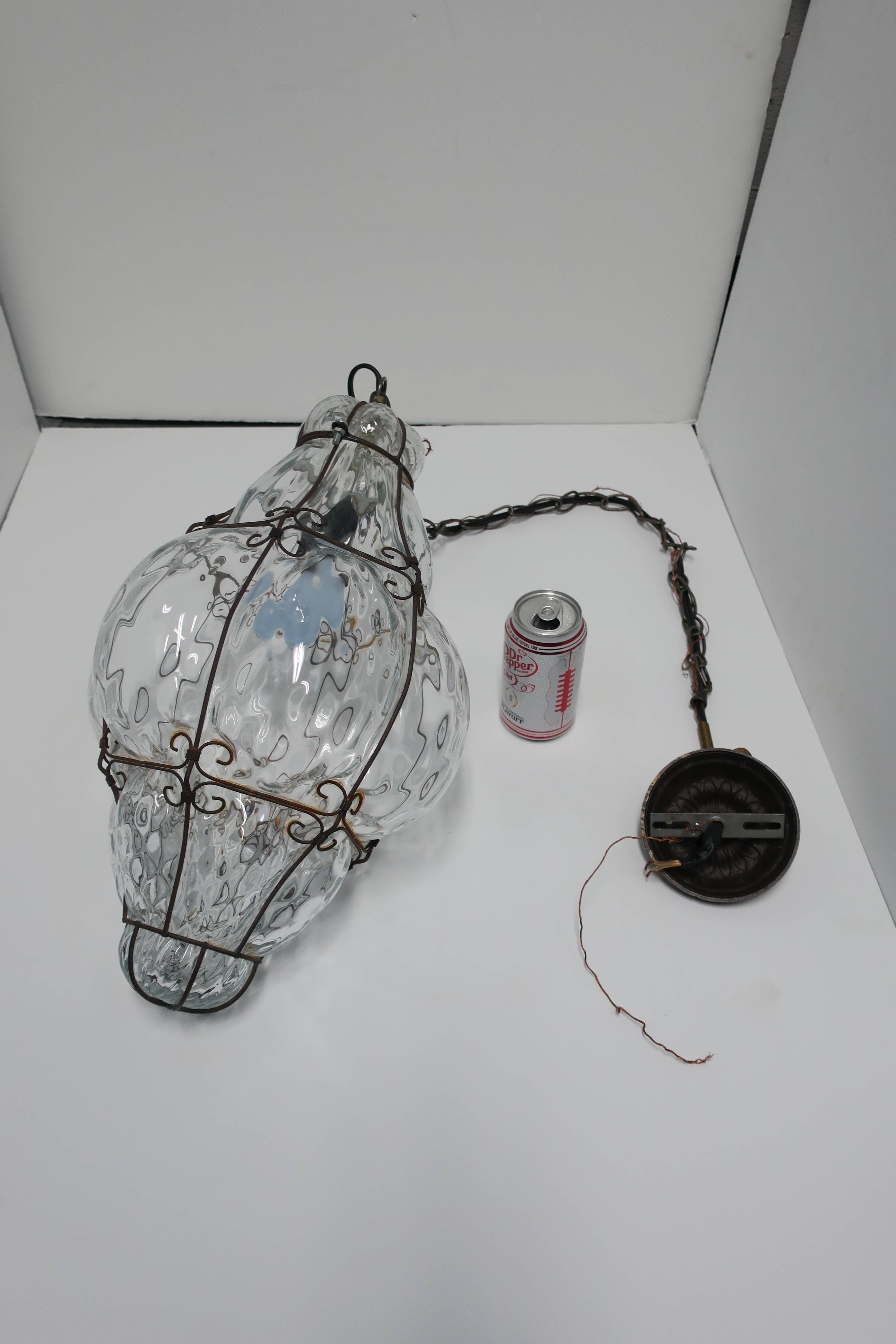 Italian Glass Lantern Pendant Light, Large For Sale 5