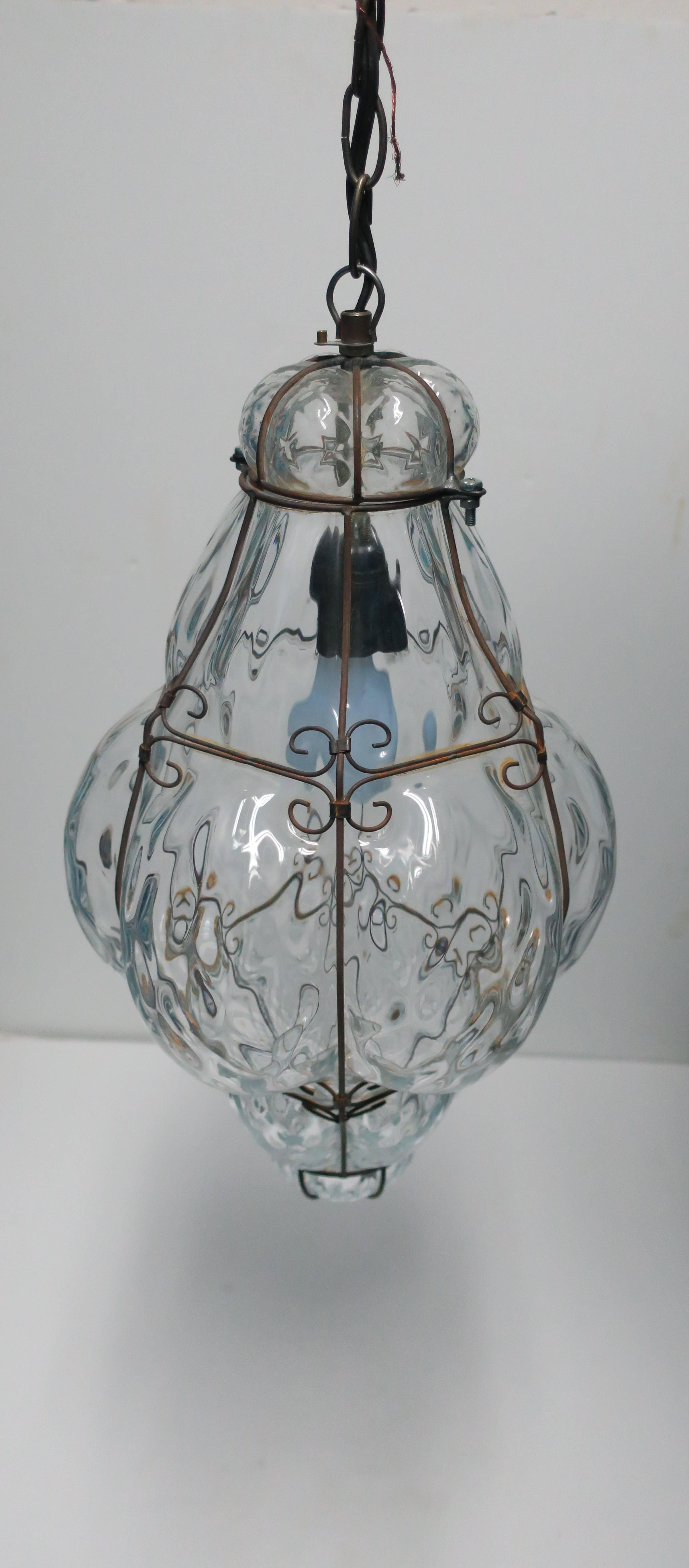 Mid-20th Century Italian Glass Lantern Pendant Light, Large For Sale