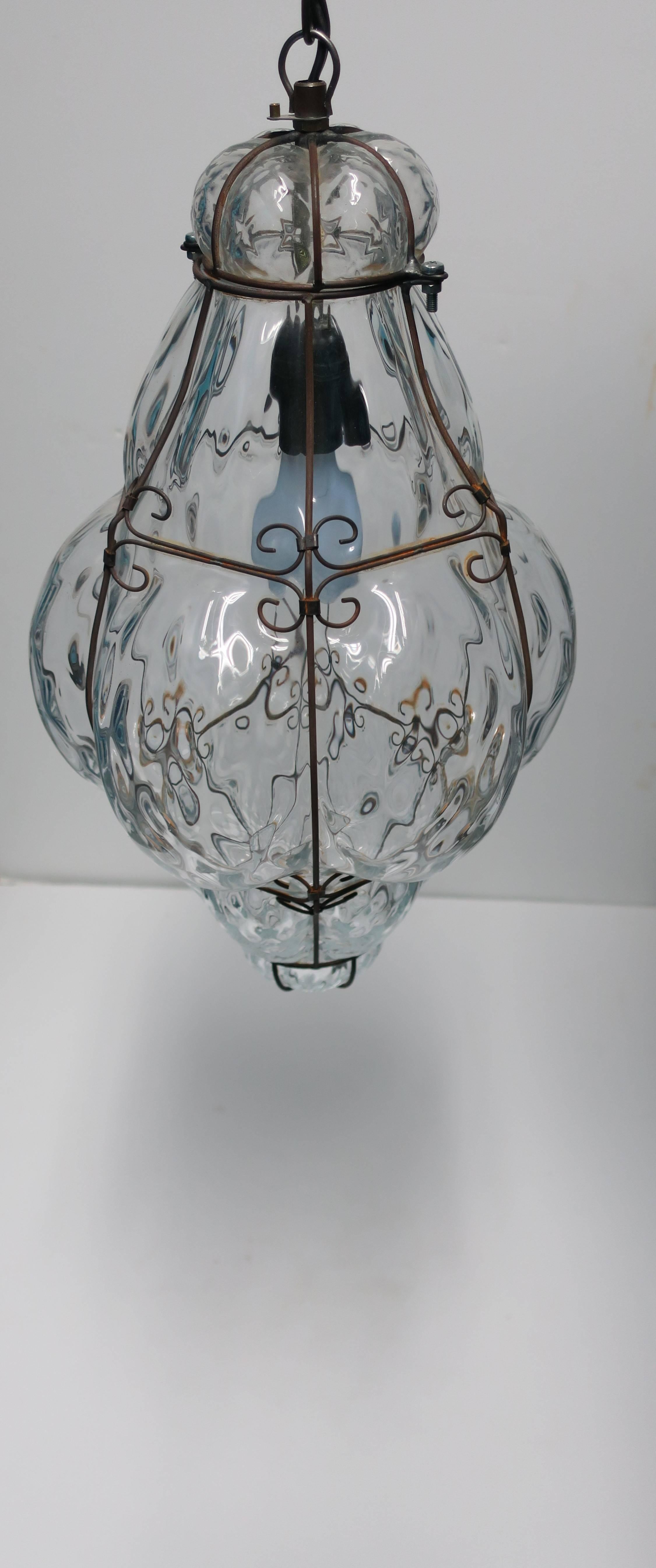 Metal Italian Glass Lantern Pendant Light, Large For Sale