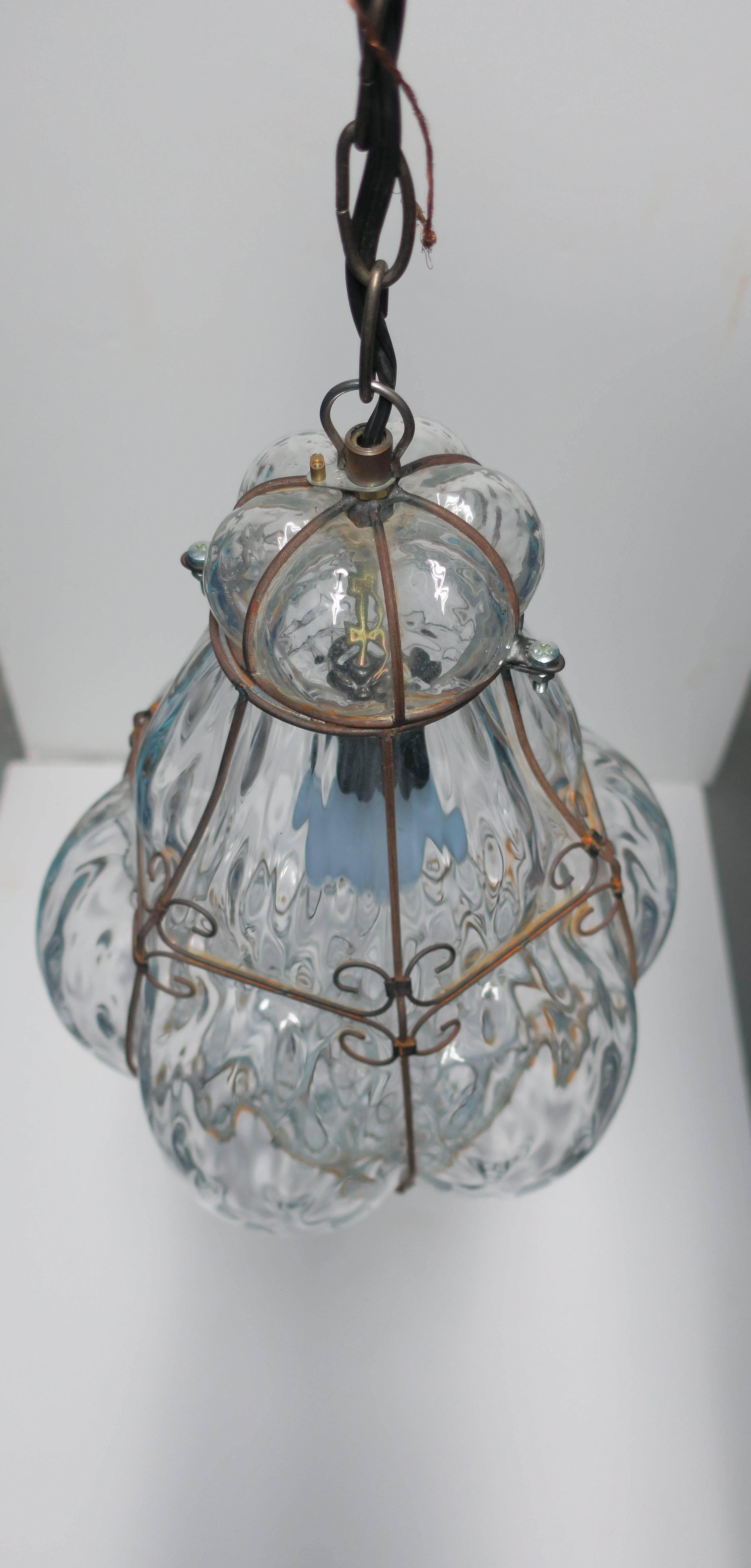 Italian Glass Lantern Pendant Light, Large For Sale 1