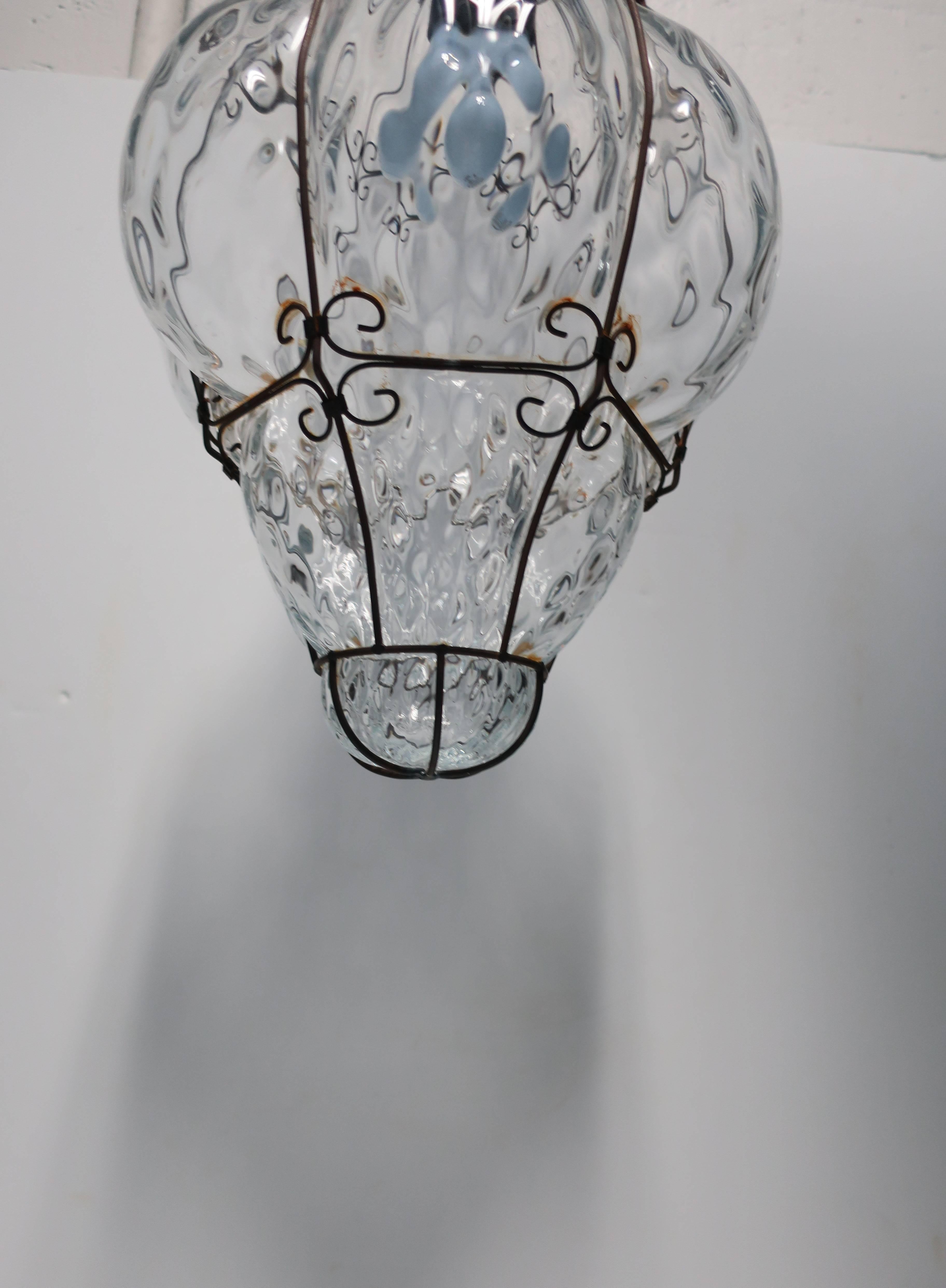 Italian Glass Lantern Pendant Light, Large For Sale 2