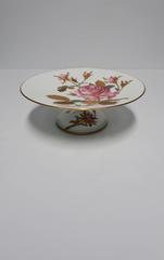 Porcelain Footed Dessert Plate Flowers Gold Leaves