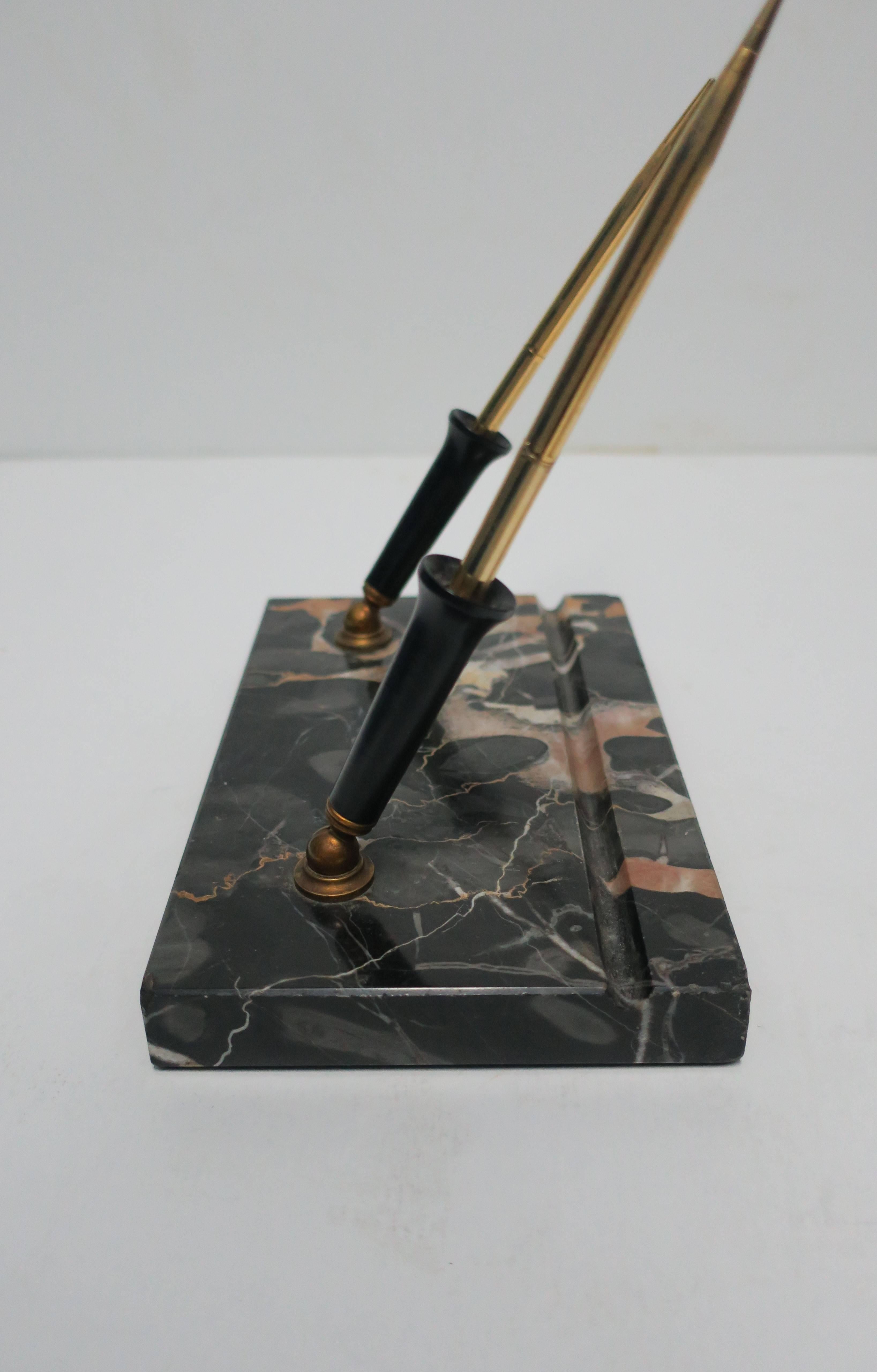 20th Century Art Deco Black Marble Desk Pen Holder