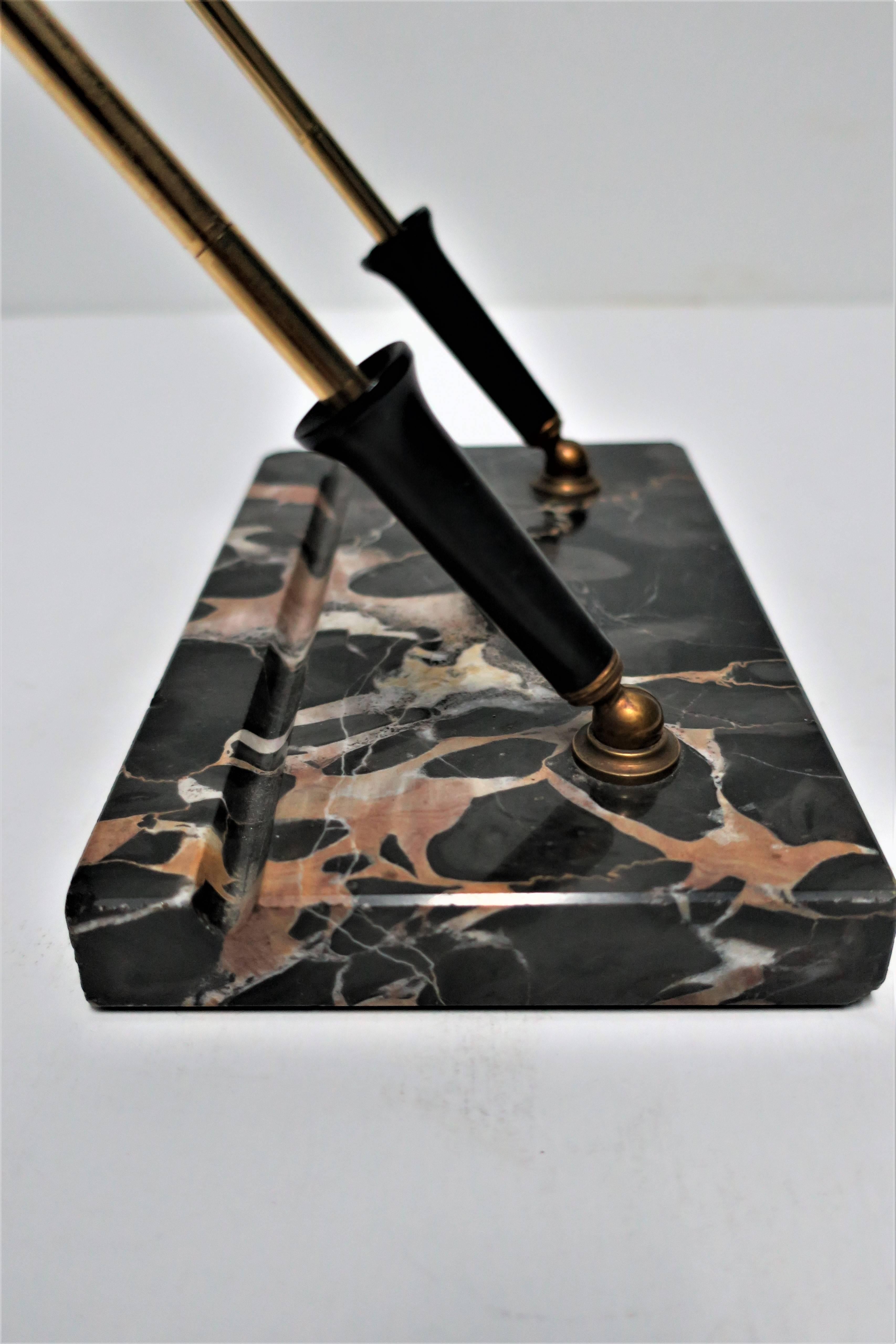 Brass Art Deco Black Marble Desk Pen Holder