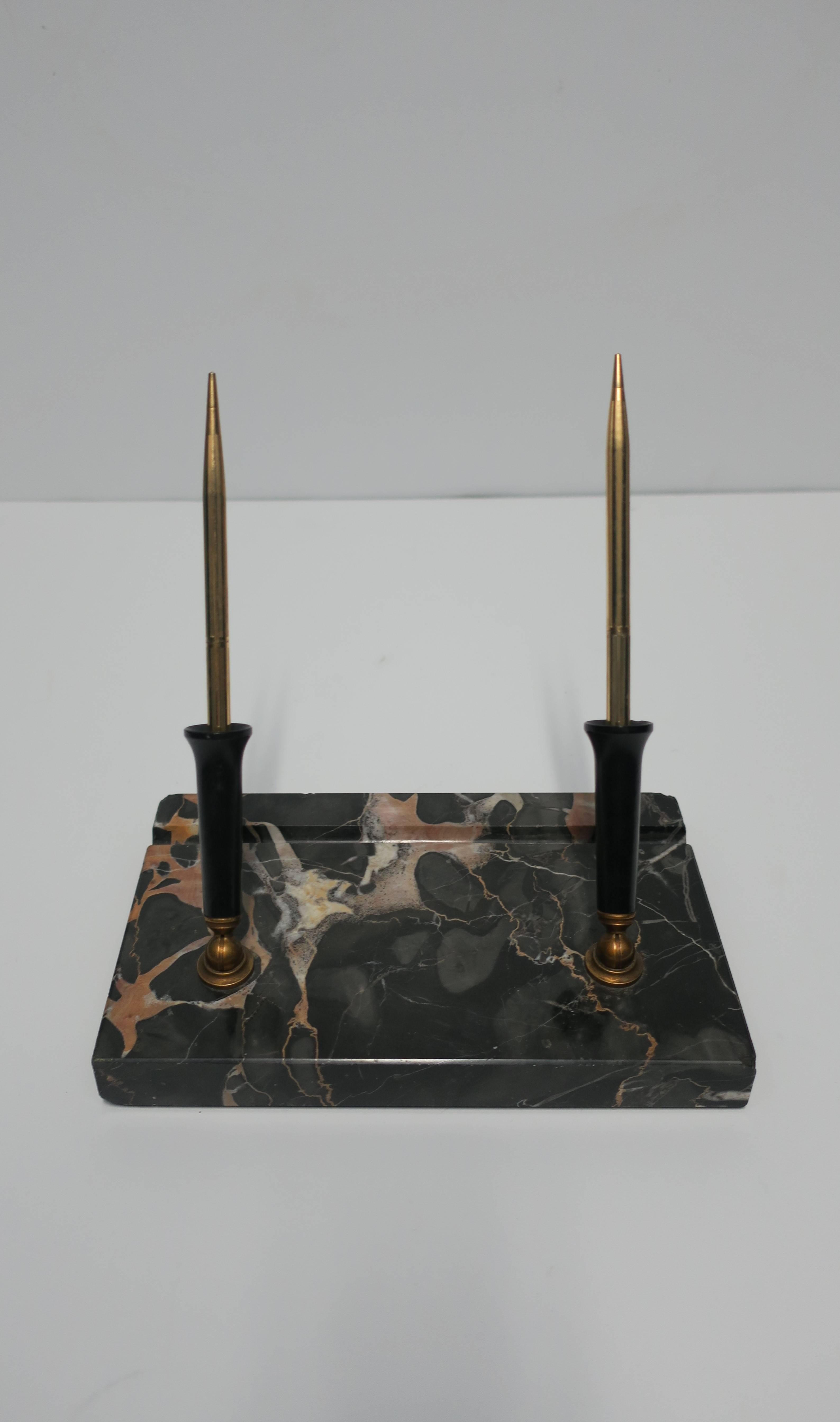 French Art Deco Black Marble Desk Pen Holder