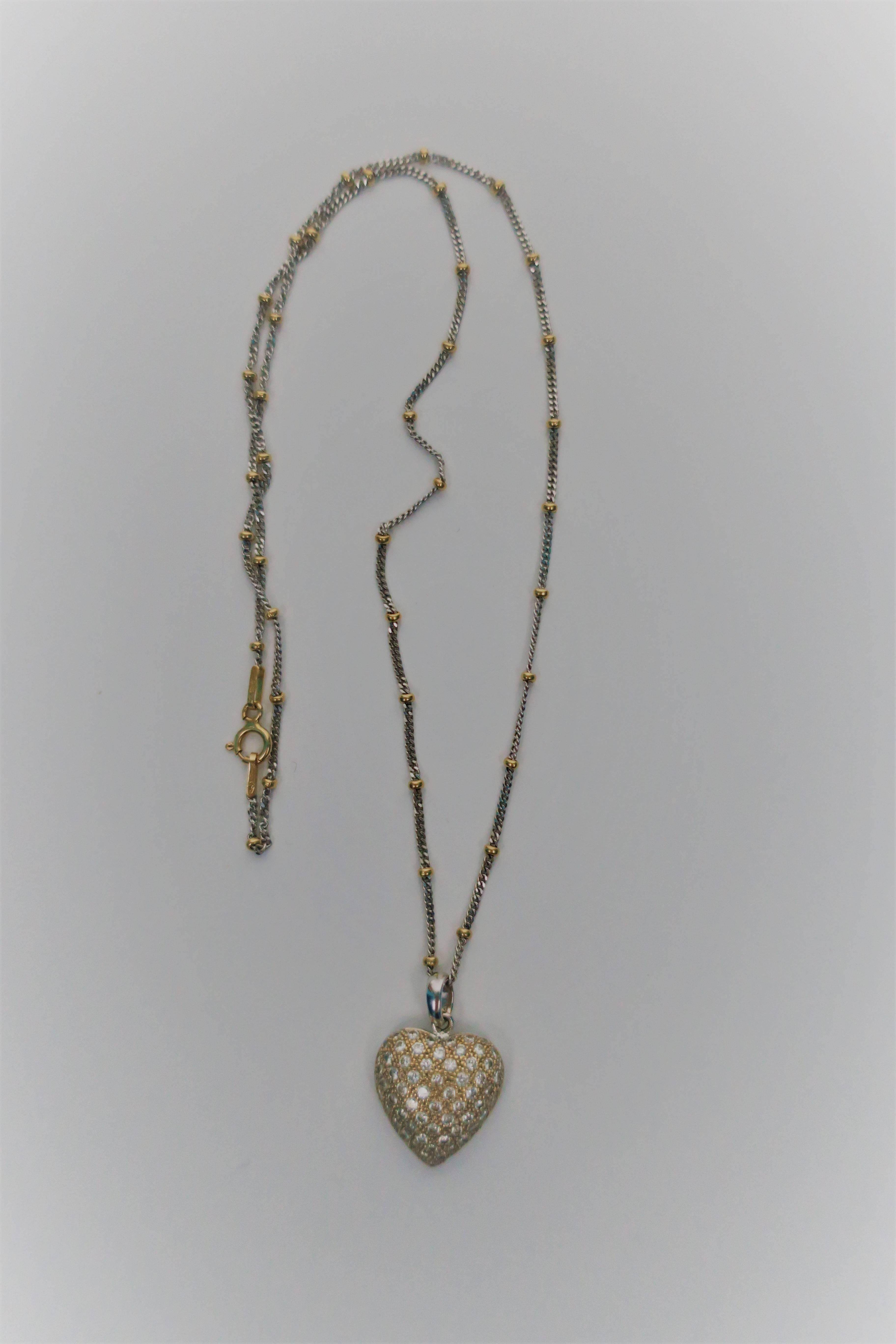 Pave Diamonds and 18 Karat Gold Pendant Heart Necklace in the Style of Cartier 1