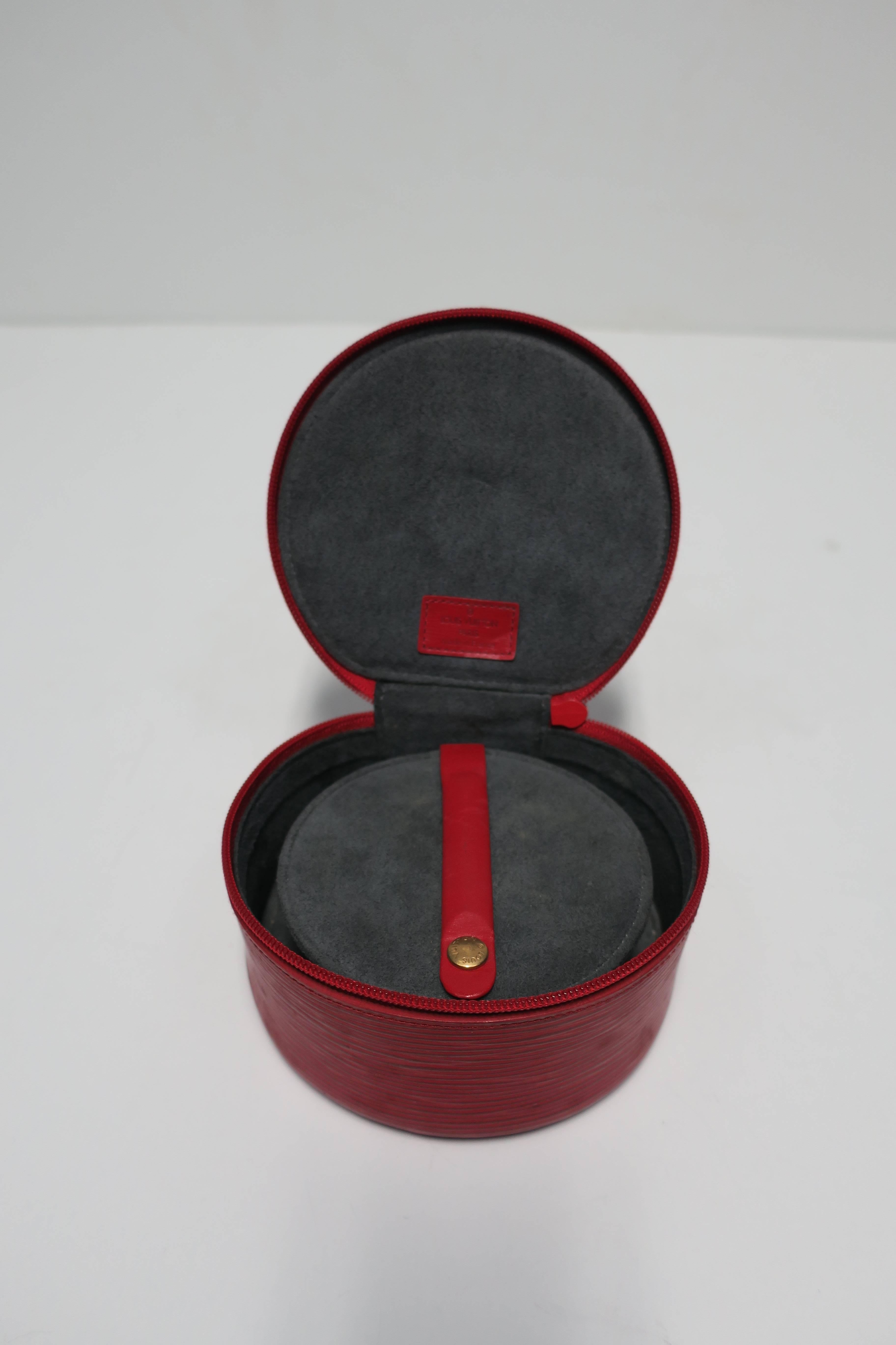 French Red LV Louis Vuitton Leather Travel Jewelry Box, from France